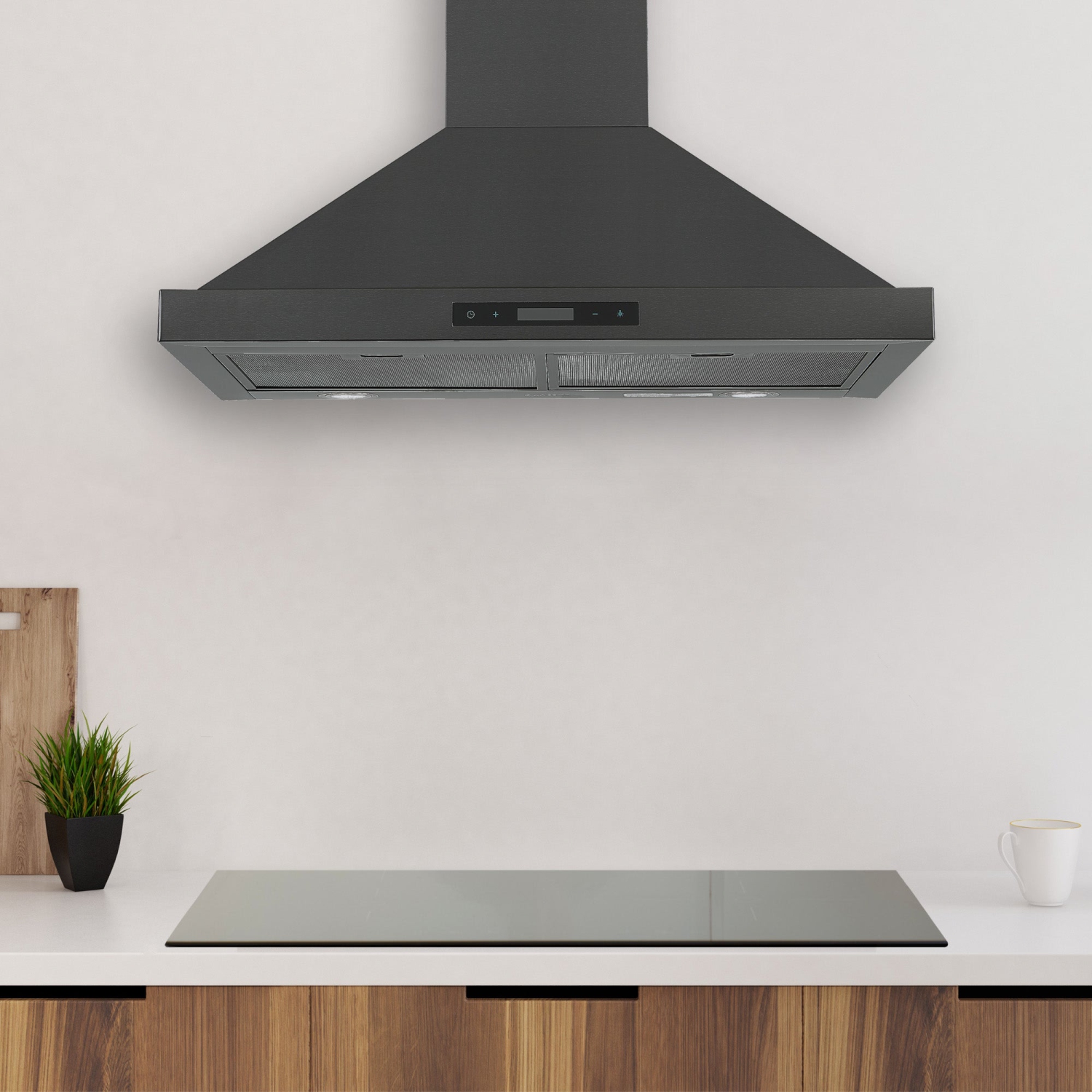 Ancona Hotte de cuisine pyramidale convertible à fixation murale en acier inoxydable noir de 30 po