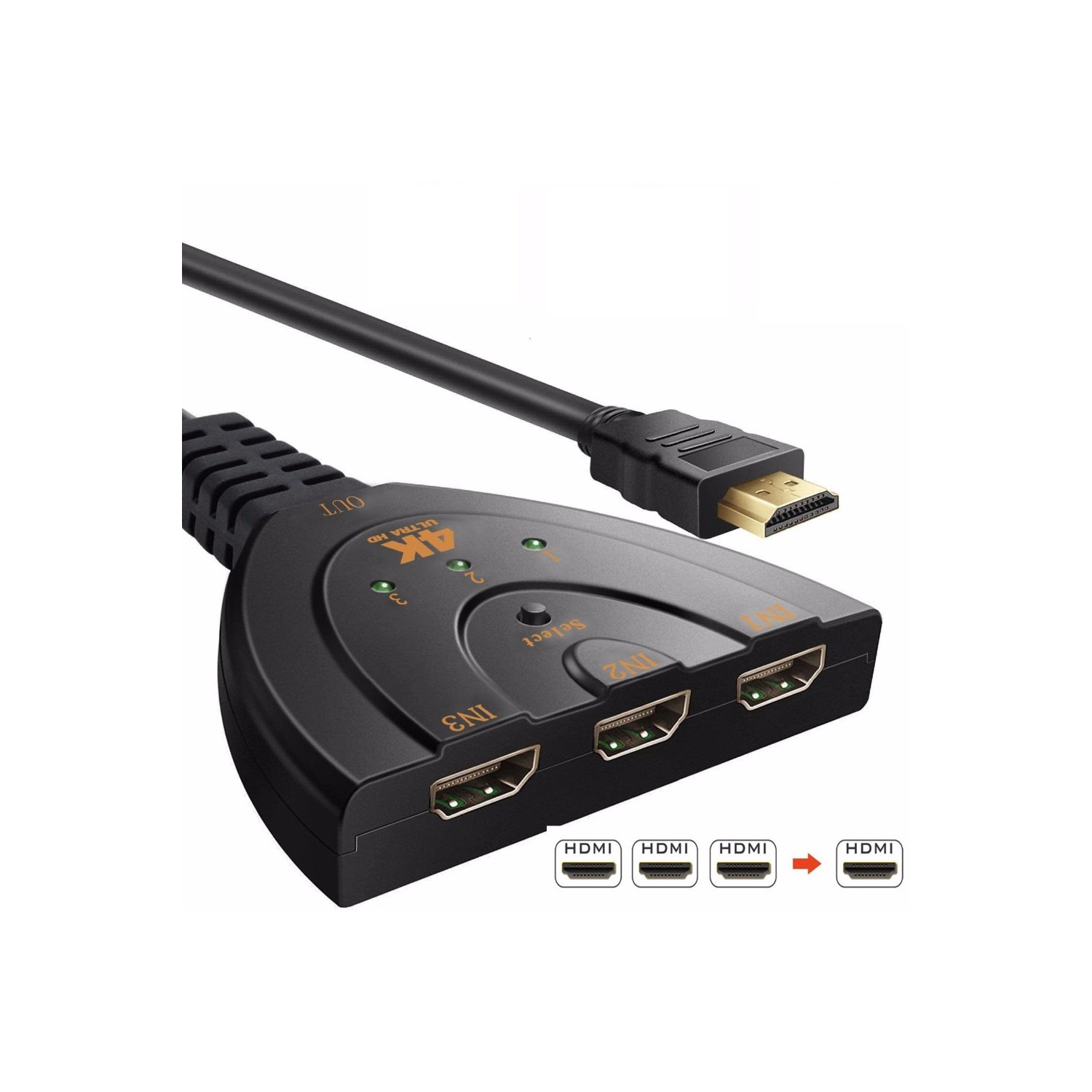 3-Port HDMI Switch Ultra HD 4K 1080p Switcher Splitter Cable for TV PC Consoles - axGear