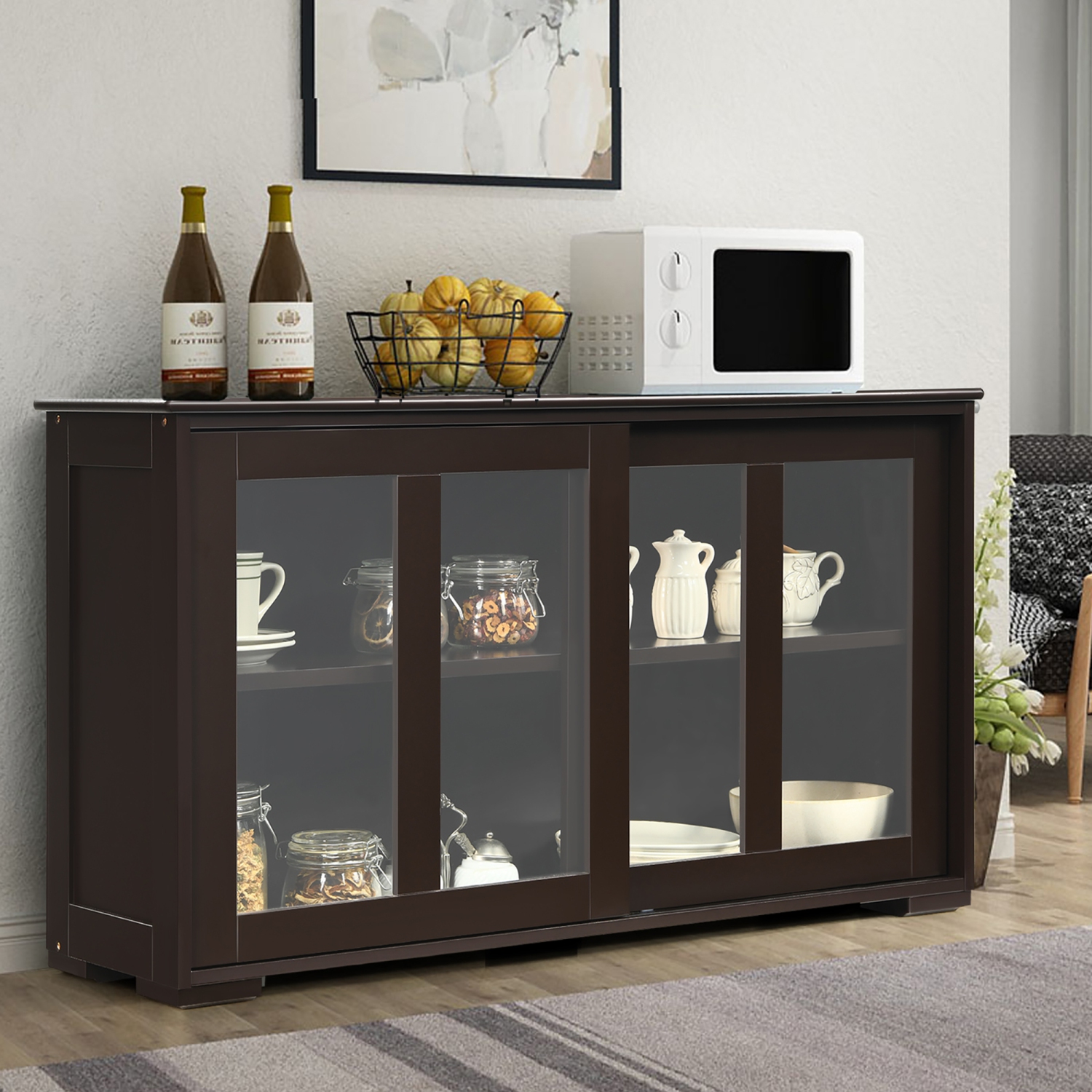Costway Kitchen Storage Cabinet Sideboard Buffet Cupboard w/ Sliding Door