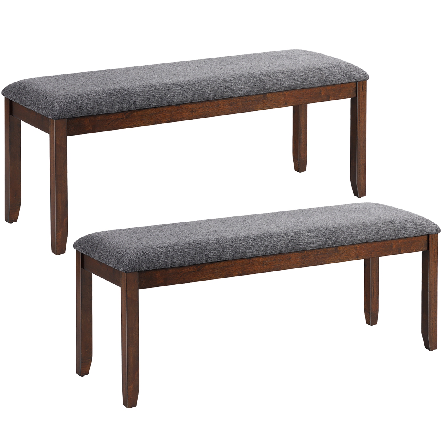 Costway Set of 2 Dining Bench Rubber Wood Upholstered Padded Bedroom Seat
