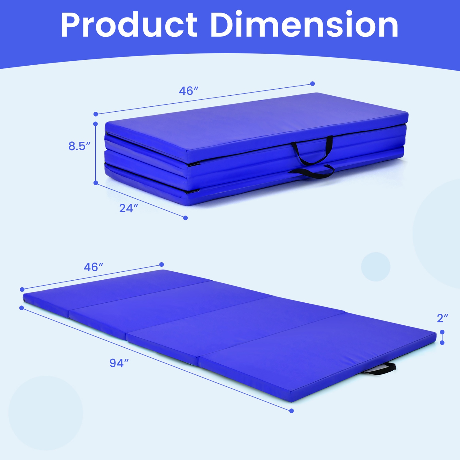 Costway 4' x 8' x 2'' Foldable Gymnastics Mat Four Panels Gym Mat with PU Leather and EPE Foam
