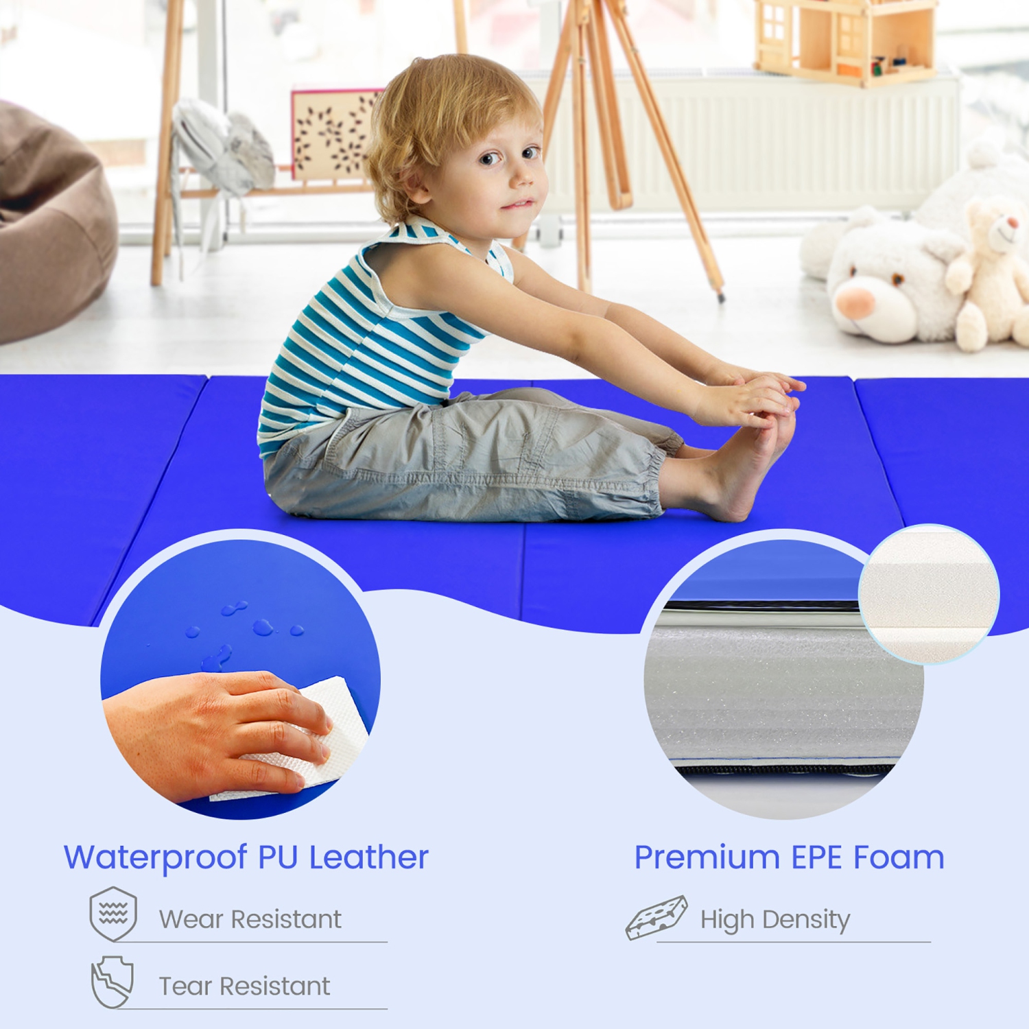 Costway 4' x 8' x 2'' Foldable Gymnastics Mat Four Panels Gym Mat with PU Leather and EPE Foam