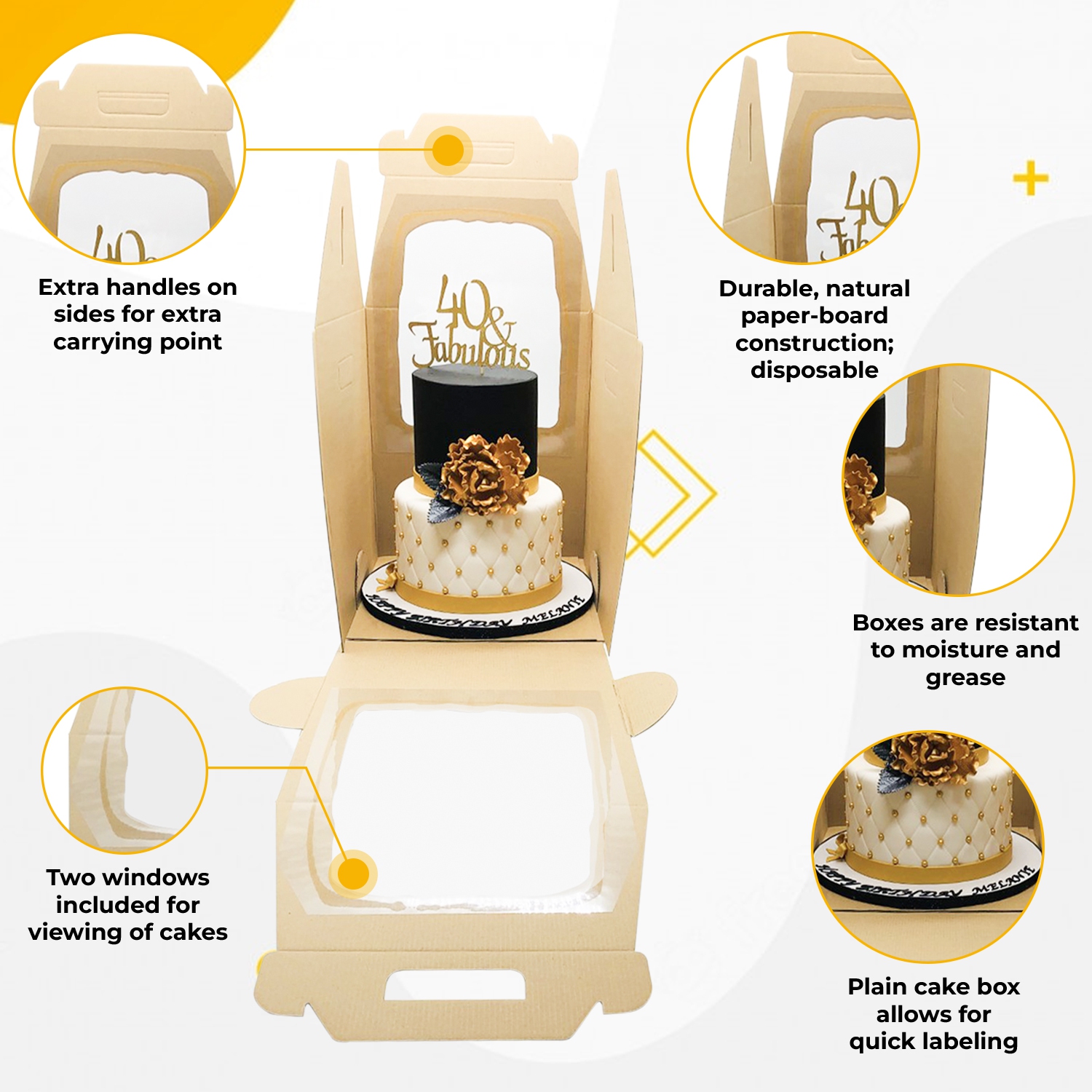 Tall Cake Box – White 10″ x 10″ x 12″ High with Window 10 Pieces