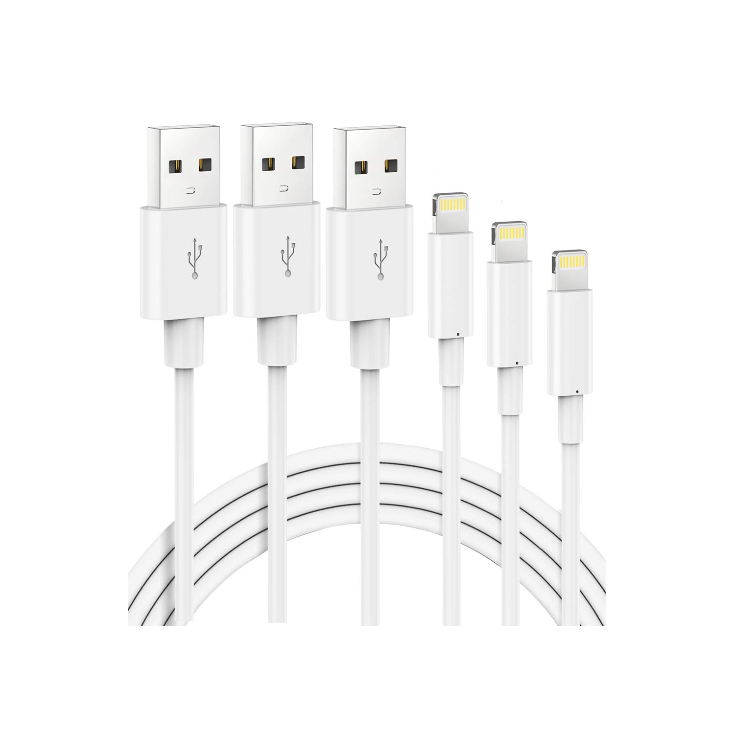 Wingomart Apple MFi Certified Fast Charging & Syncing Lightening to USB Cable for iPhone 11, X, 8, 7, 6s, 6, Plus, 5s, 5c, SE, iPads, & iPods - 3 Pack