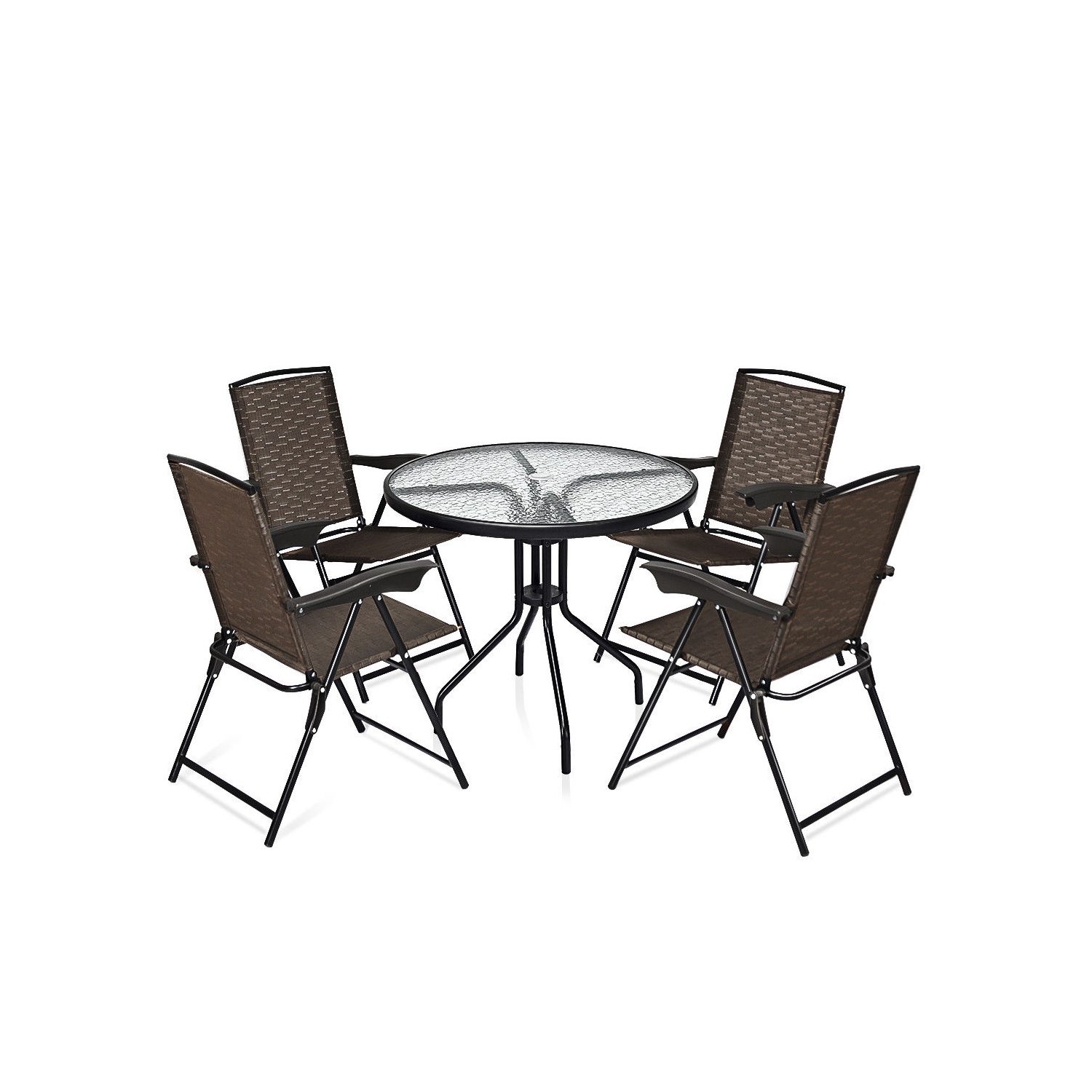 5PCS Outdoor Bistro Set Glass Table Patio Furniture W/ 4 Adjustable Chairs