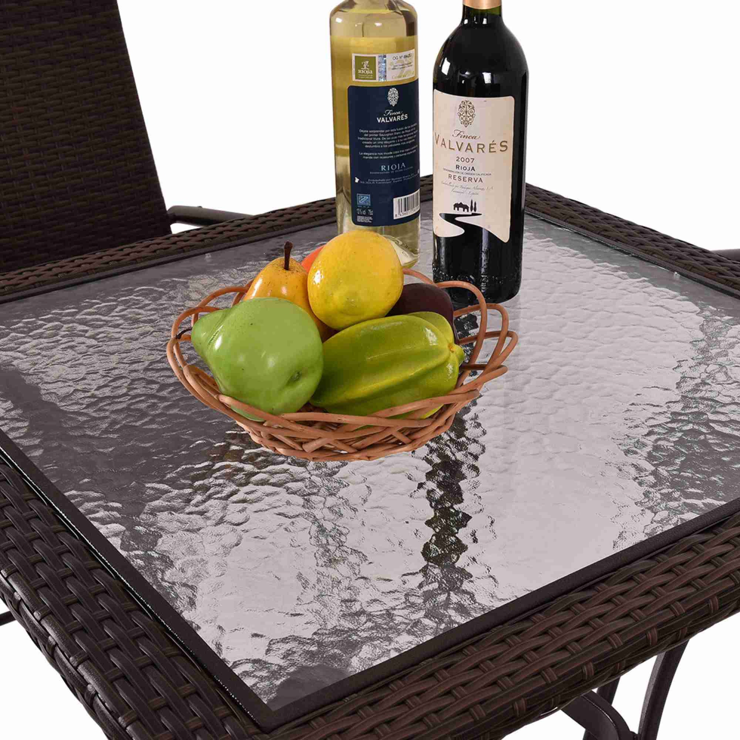 Costway 5Pcs Patio Dining Set 4 Rattan Bar Stool Folding Chair Bar Table with Glass Top