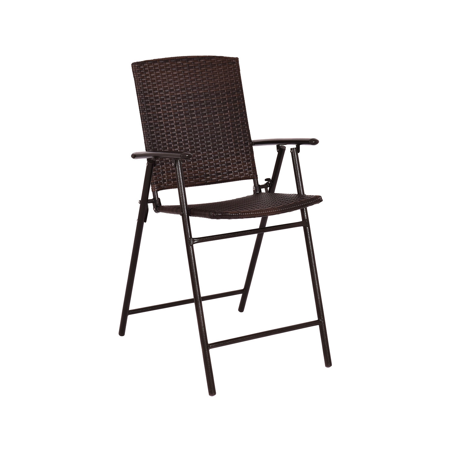 Costway 5Pcs Patio Dining Set 4 Rattan Bar Stool Folding Chair Bar Table with Glass Top