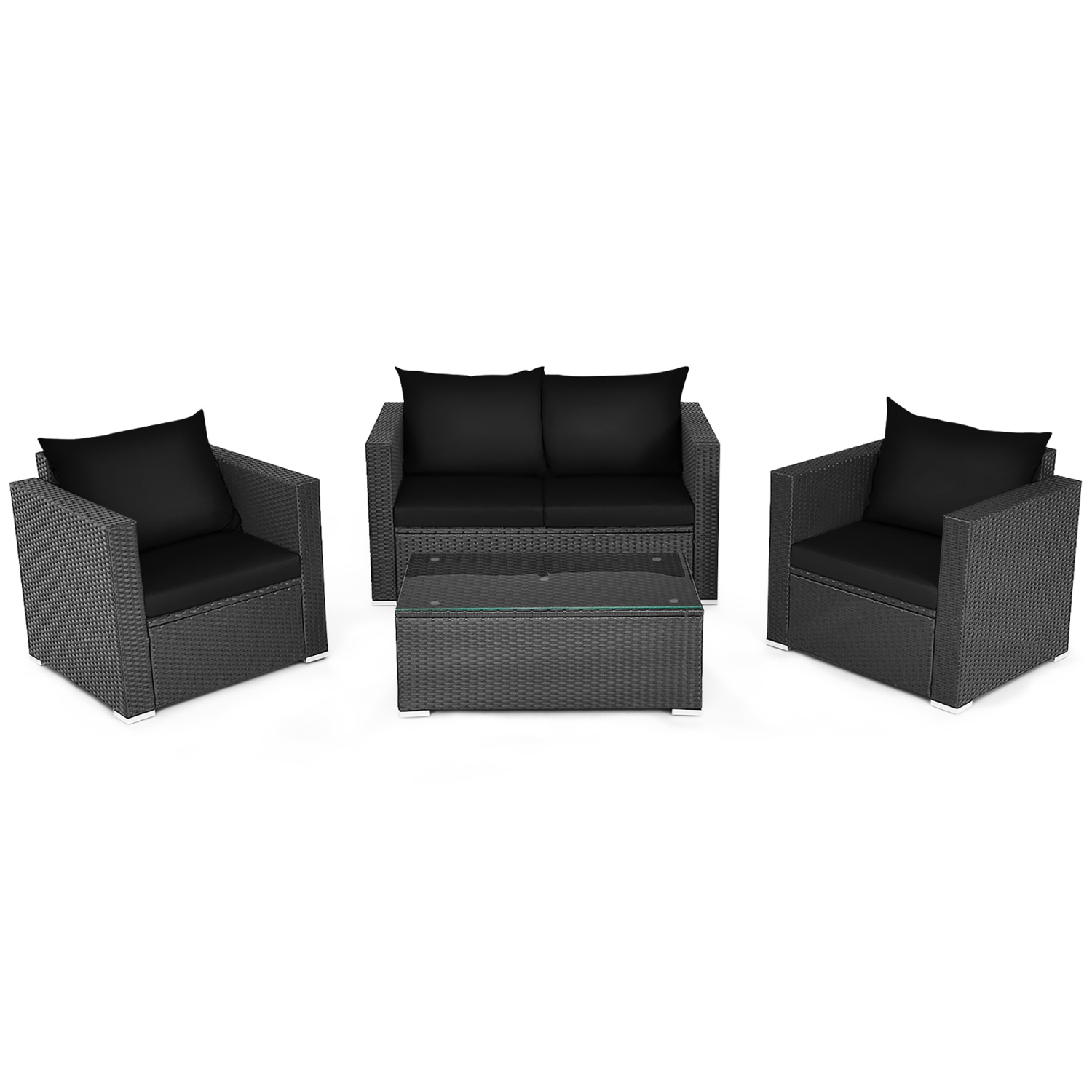 Ensemble de meubles de patio en rotin 4 pièces de Costway Chaise de canapé coussinée Table basse noire