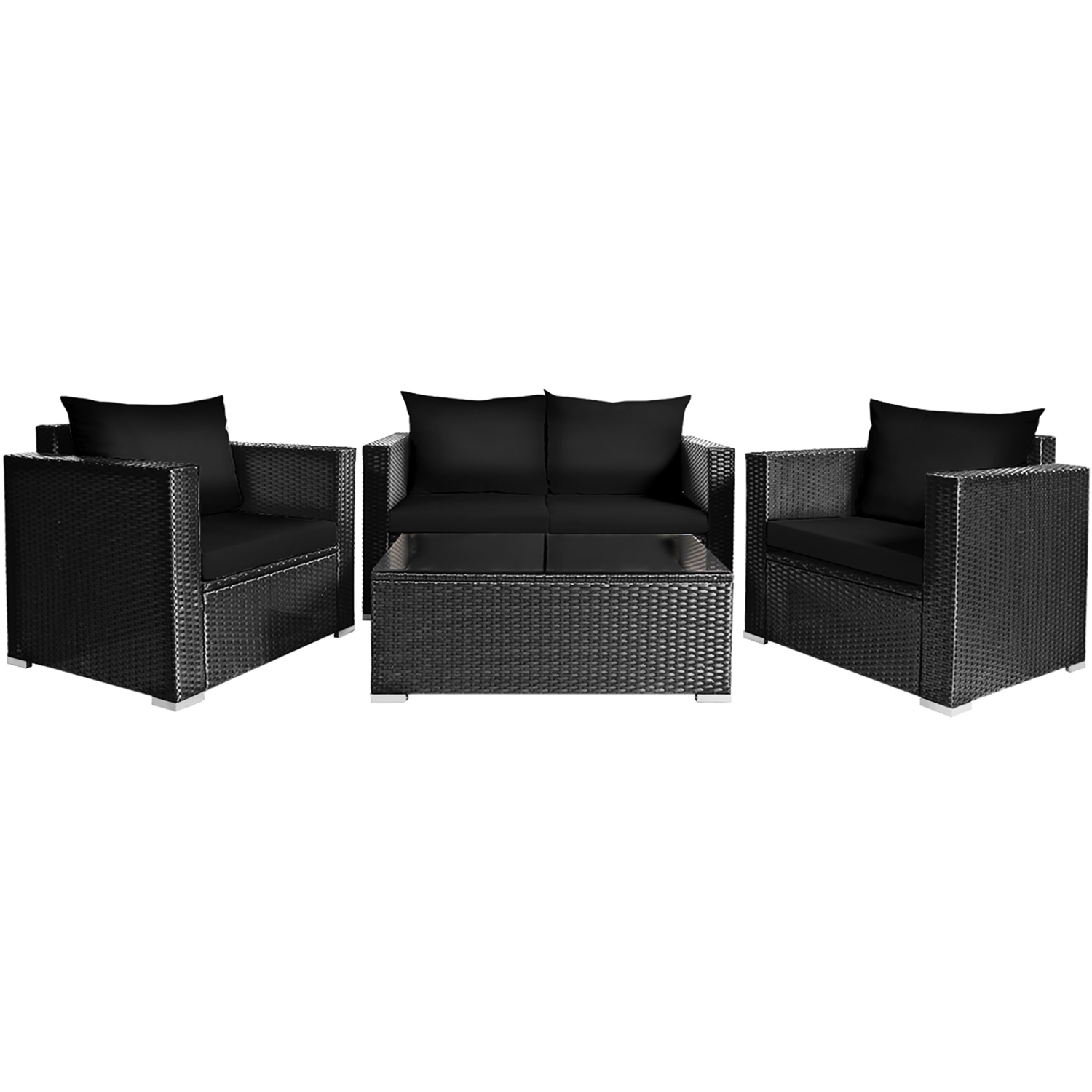 Ensemble de meubles de patio en rotin 4 pièces de Costway Chaise de canapé coussinée Table basse noire