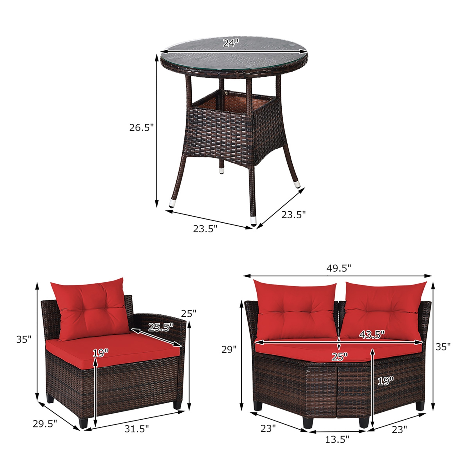 Costway 4PCS Outdoor Patio Rattan Furniture Set Cushioned Sofa Table