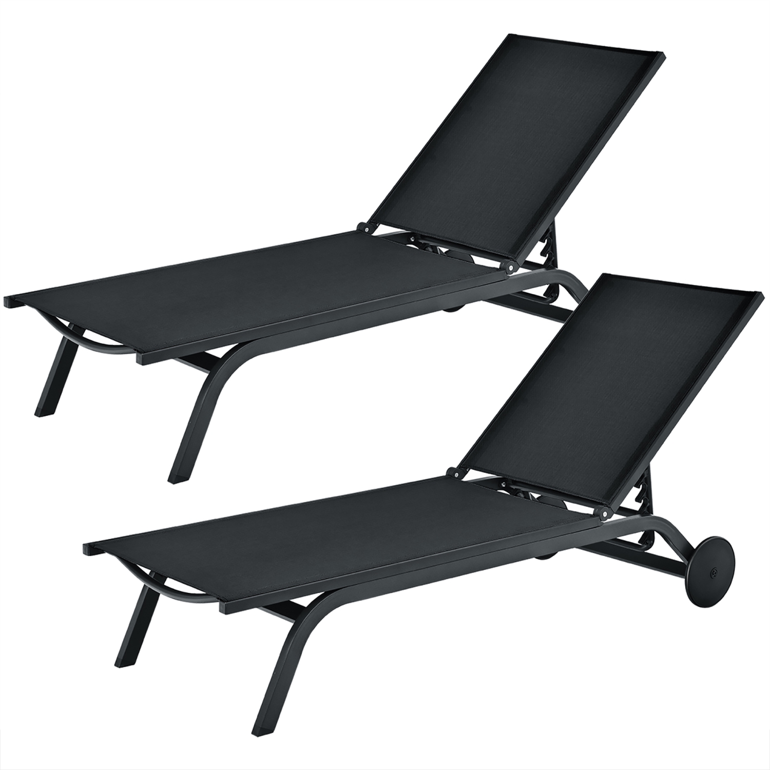 Costway 2PCS Outdoor Patio Lounge Chair Chaise Recliner Aluminum Fabric Adjustable
