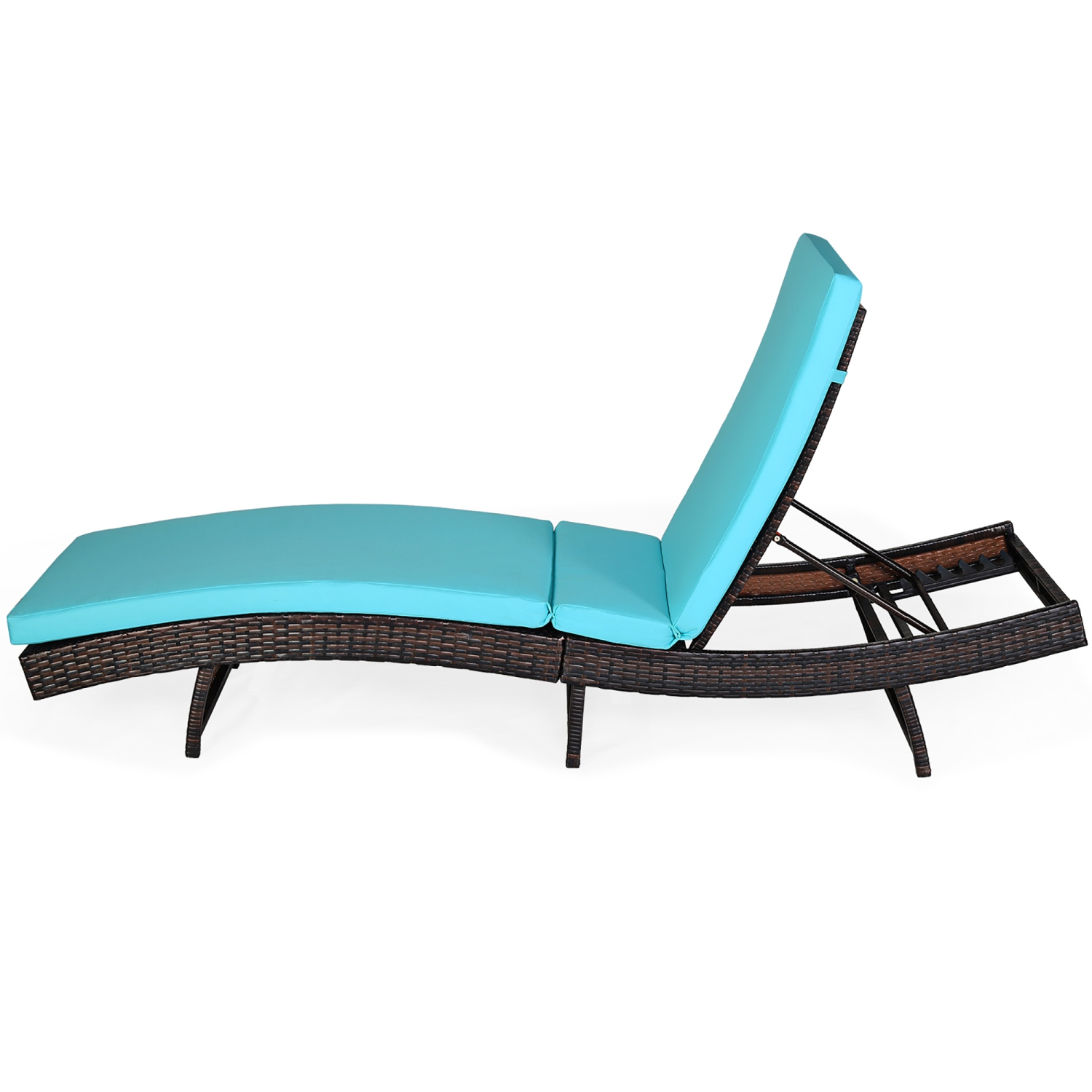 COSTWAY – Chaise Longue de Jardin en Osier Pliable et Réglable avec Matelas Turquoise
