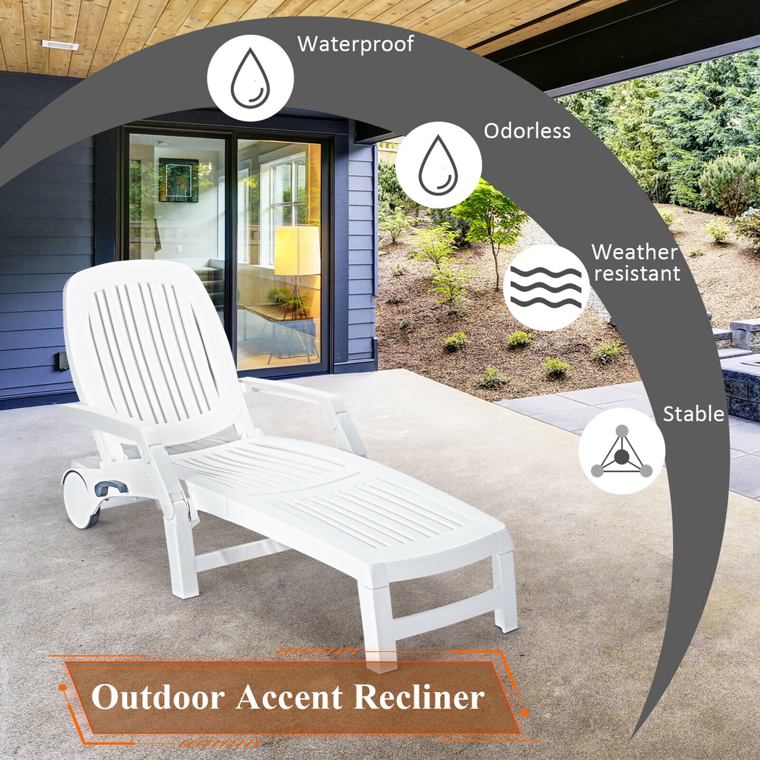 Marque Costway Chaise longue de patio Chaise inclinable réglable Roues résistantes aux intempéries