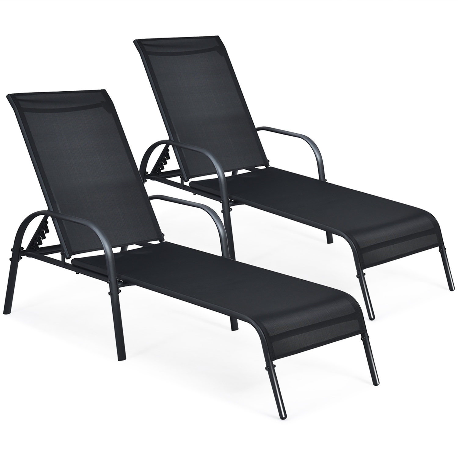 Costway 2PCS Outdoor Patio Lounge Chair Chaise Fabric Adjustable Reclining Armrest Black