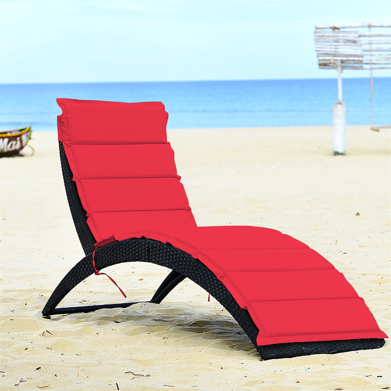 Costway Folding Patio Rattan Lounge Chair Chaise Cushioned Portable Garden