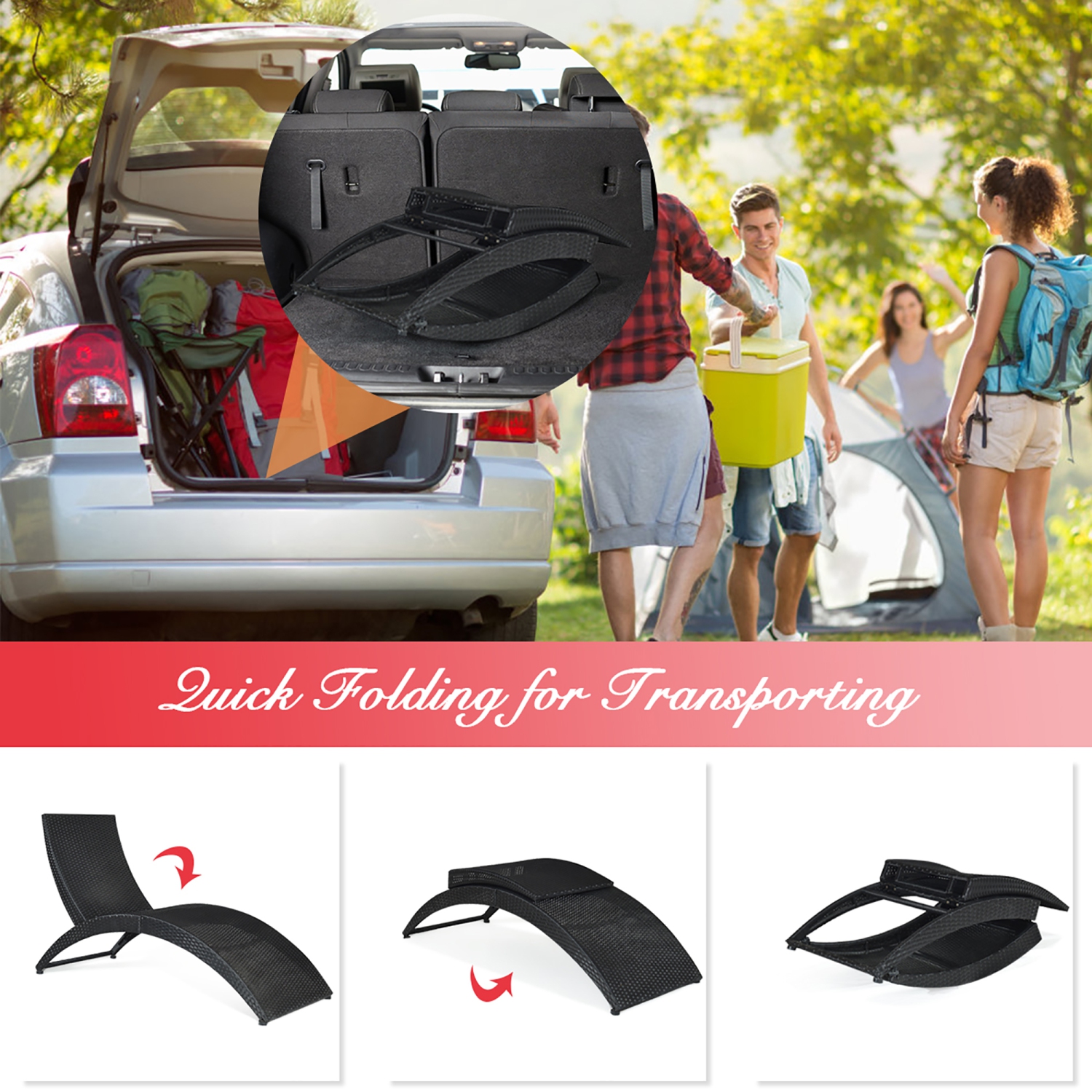 Costway Folding Patio Rattan Lounge Chair Chaise Cushioned Portable Garden