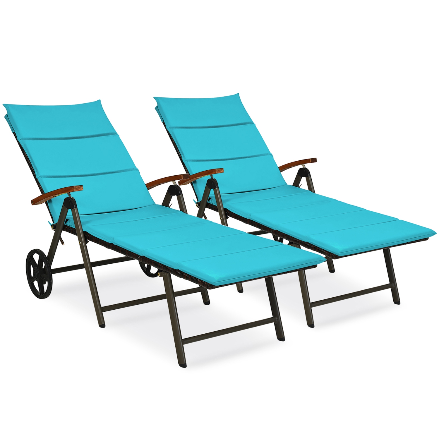Costway – Chaise longue de jardin pliante en rotin 2 pièces, en aluminium réglable