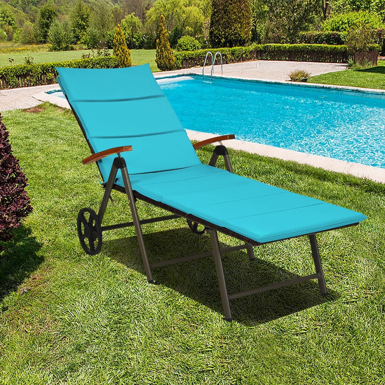 Costway – Chaise longue de jardin pliante en rotin 2 pièces, en aluminium réglable