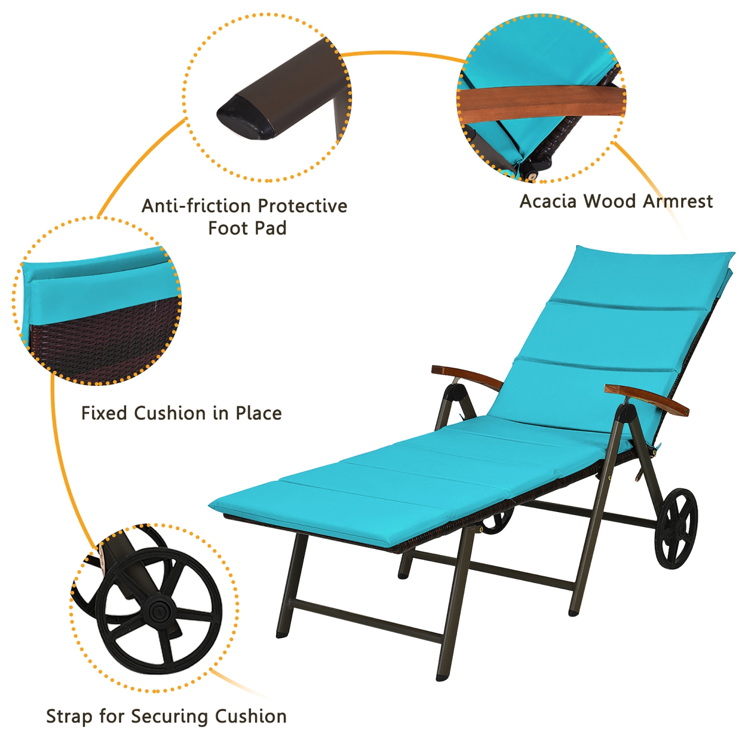 Costway – Chaise longue de jardin pliante en rotin 2 pièces, en aluminium réglable