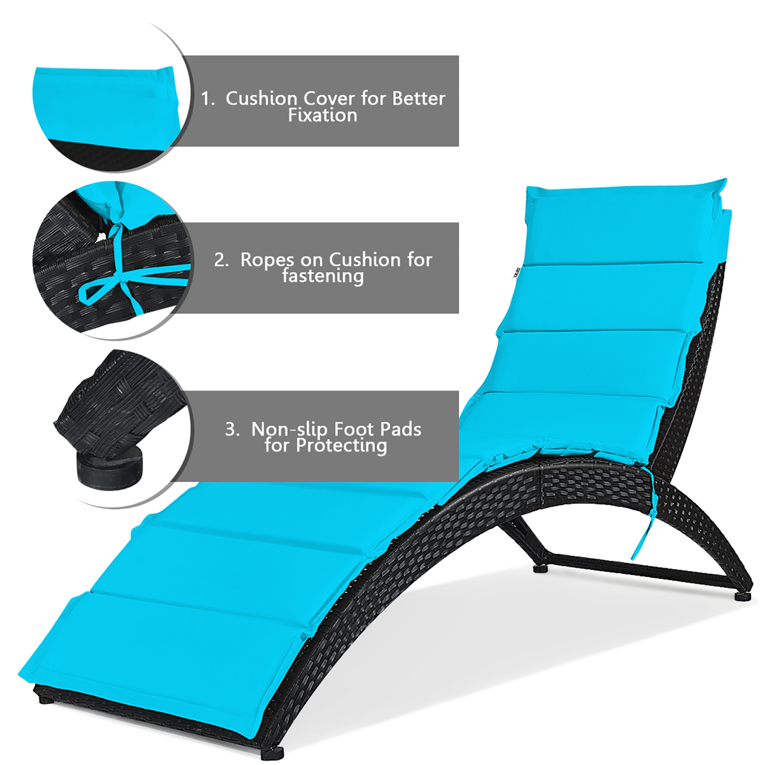 Costway Folding Patio Rattan Lounge Chair Chaise Cushioned Portable Garden