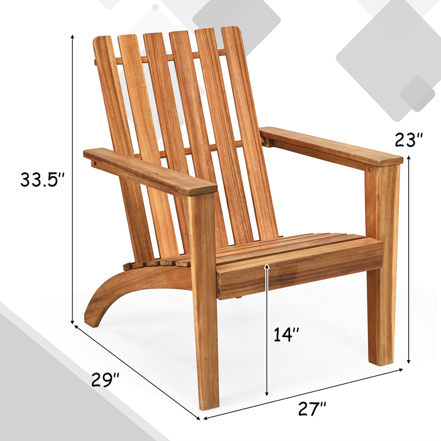 Costway Patio Acacia Wood Adirondack Chair Lounge Armchair tough Outdoor Garden Yard