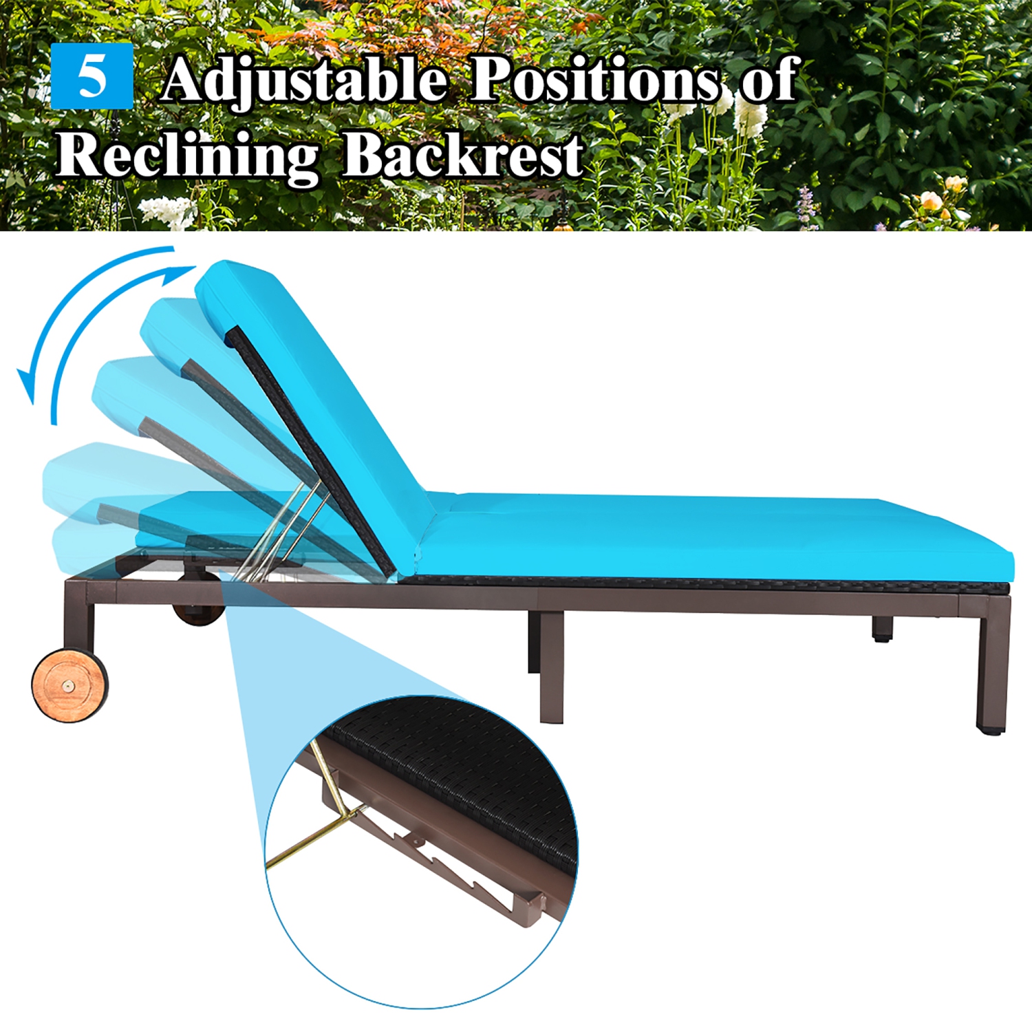 Chaise longue de patio en rotin réglable pour 2 personnes Coussin Costway