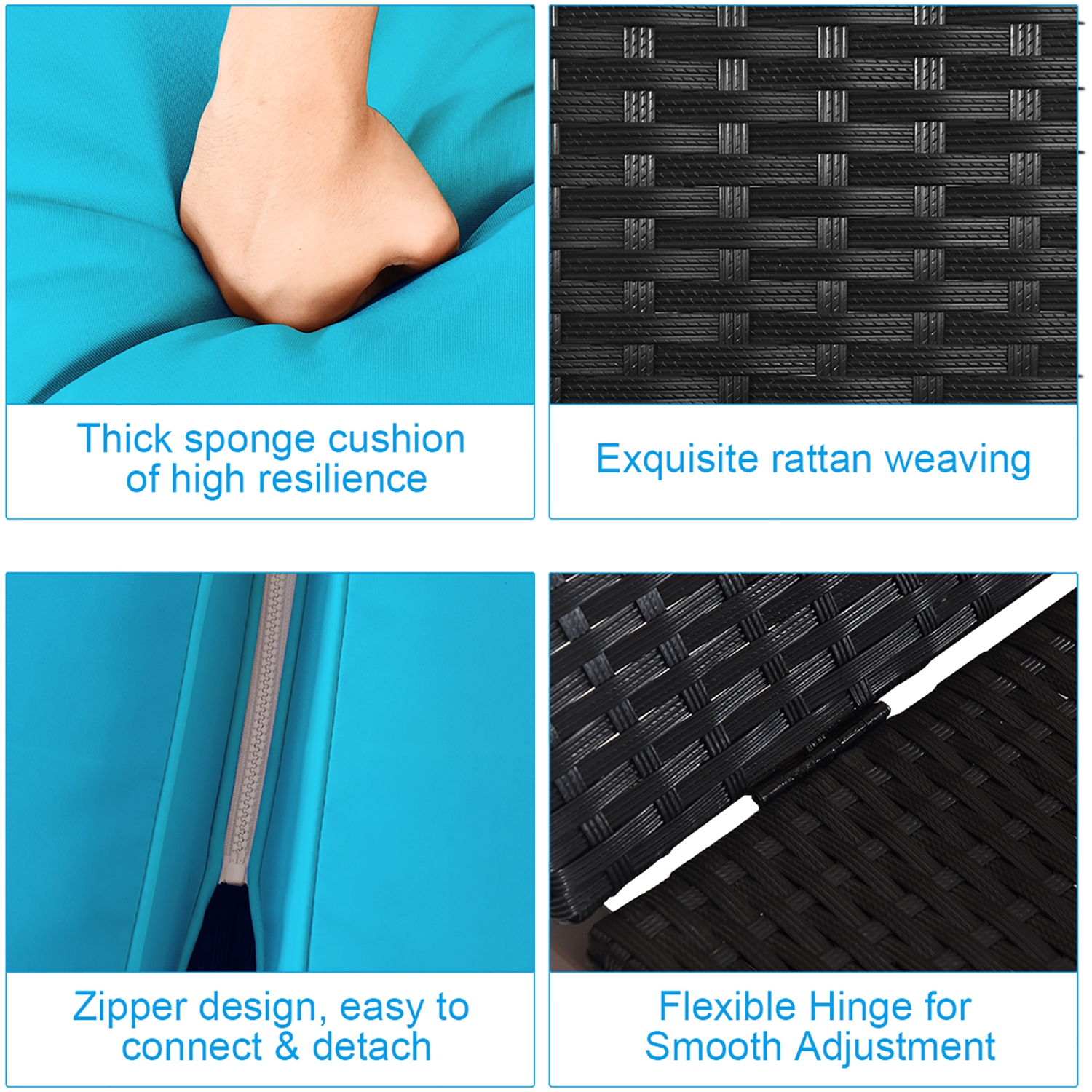 Chaise longue de patio en rotin réglable pour 2 personnes Coussin Costway