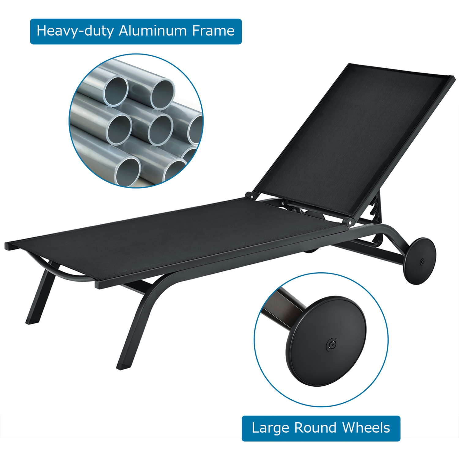 Costway Outdoor Patio Lounge Chair Chaise Reclining Aluminum Fabric Adjustable