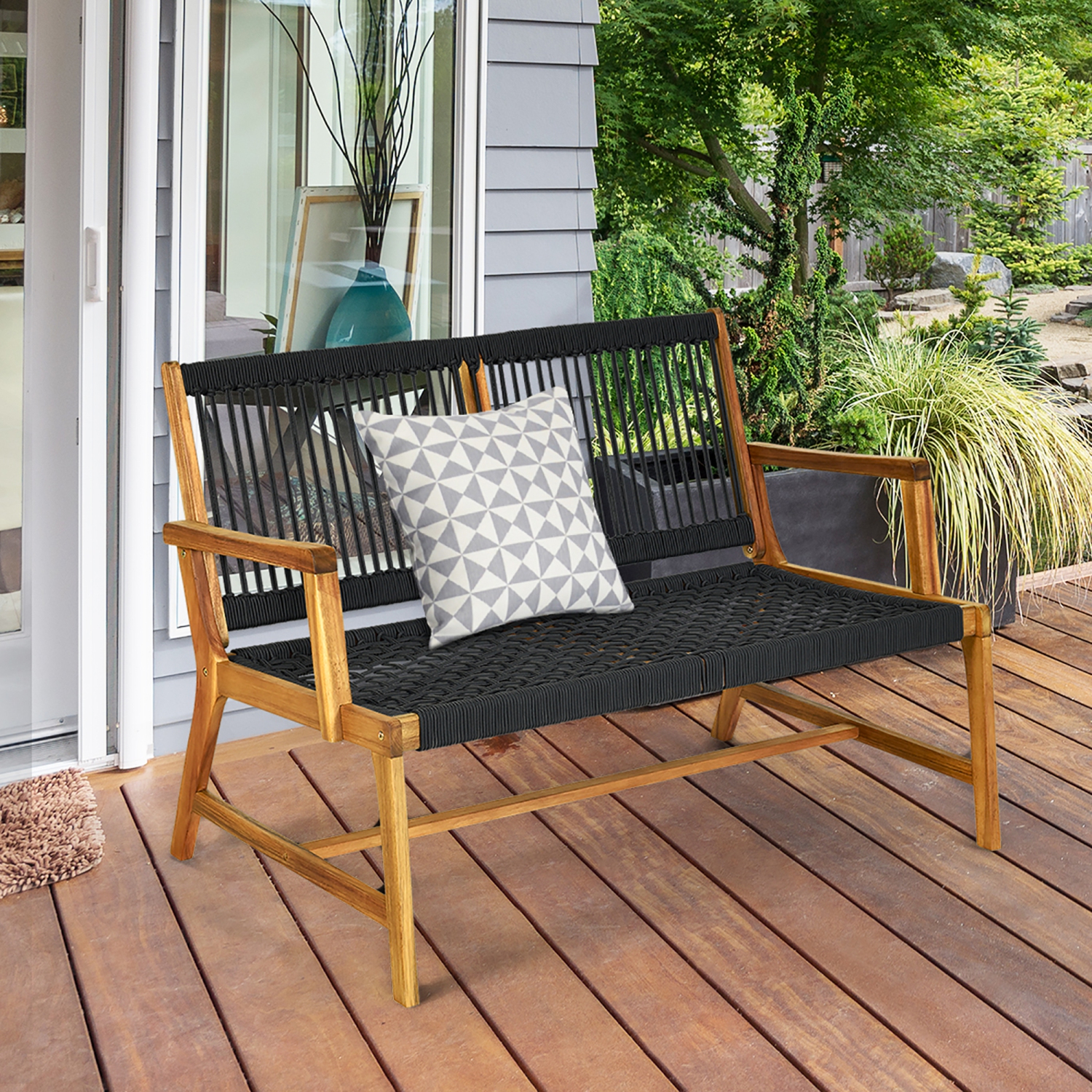 Banc en bois d'acacia pour 2 personnes Costway, chaise de terrasse, mobilier de jardin, turquoise