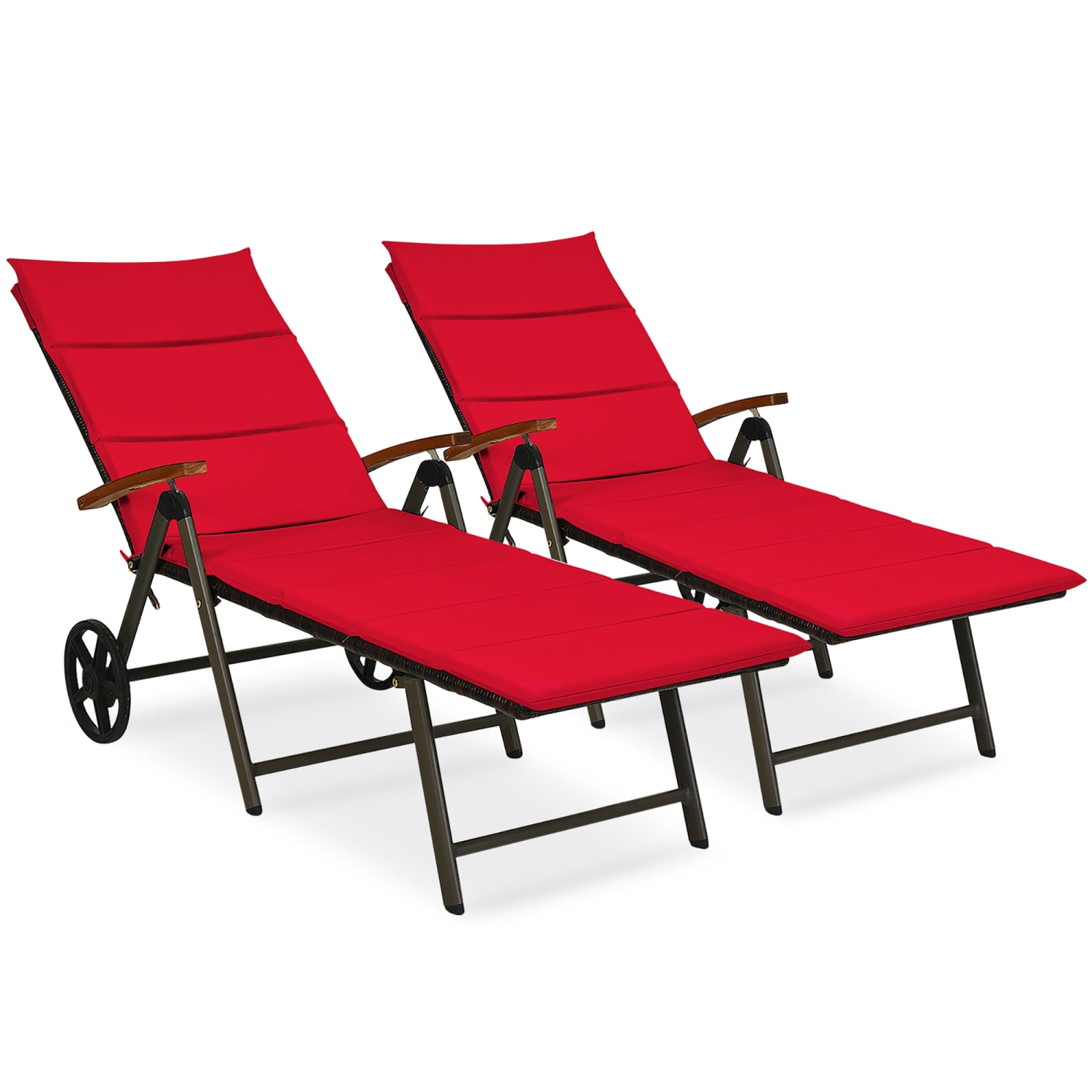 Costway 2PCS Folding Patio Rattan Lounge Chair Aluminum Adjustable