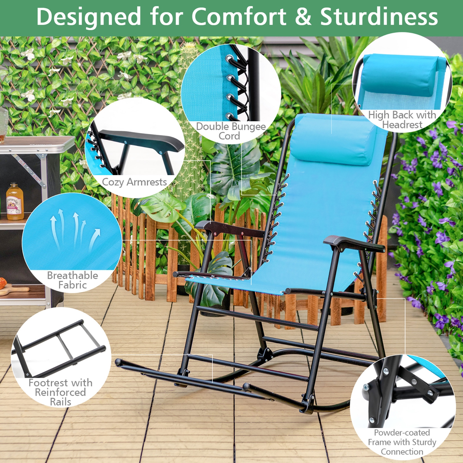 Chaise berçante pliable Zero Gravity de Costway, patio extérieur avec appuie-tête
