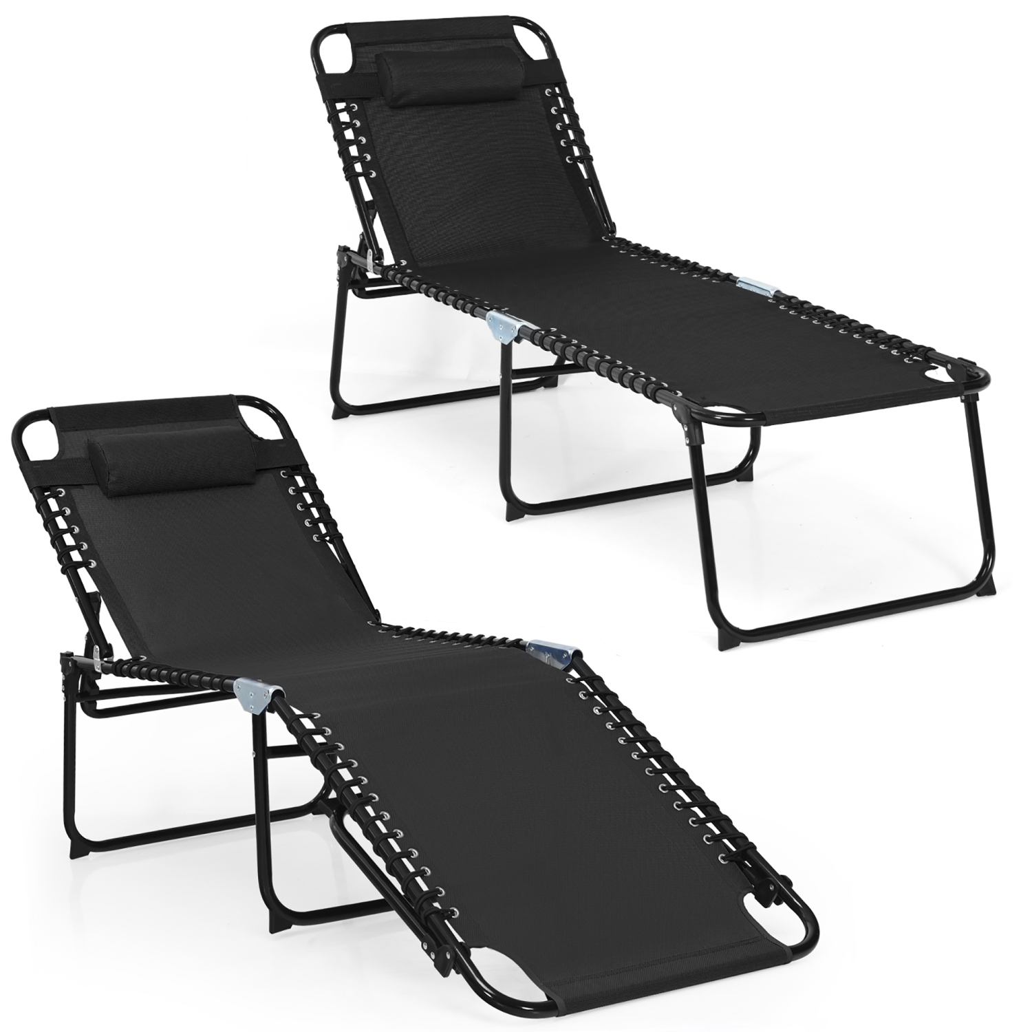 Costway Folding Beach Lounge Chair Heightening Design Patio Lounger w/ Pillow