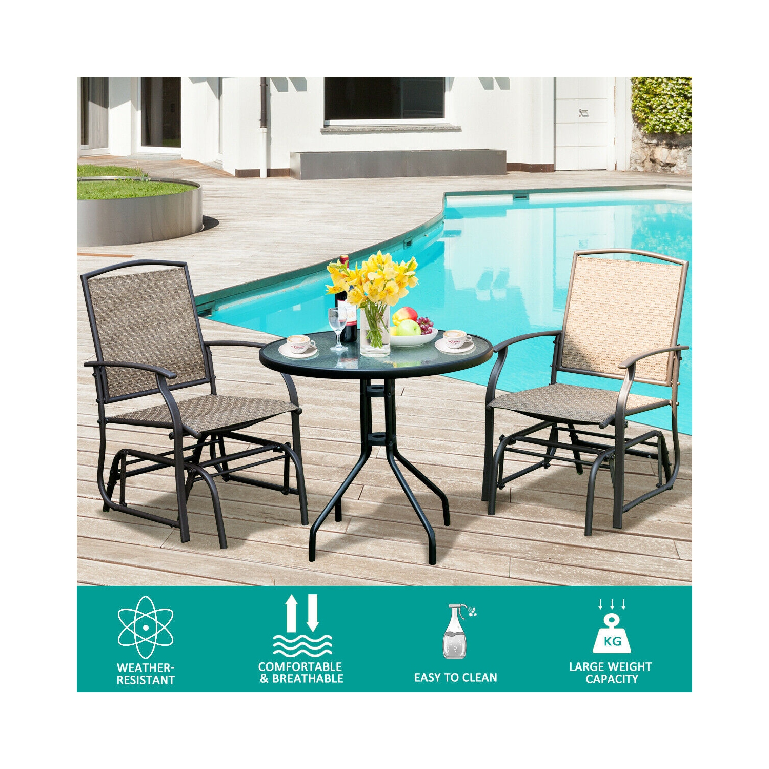 Costway 2PCS Patio Swing Single Glider Chair Rocking Seating Steel Frame Garden Brown