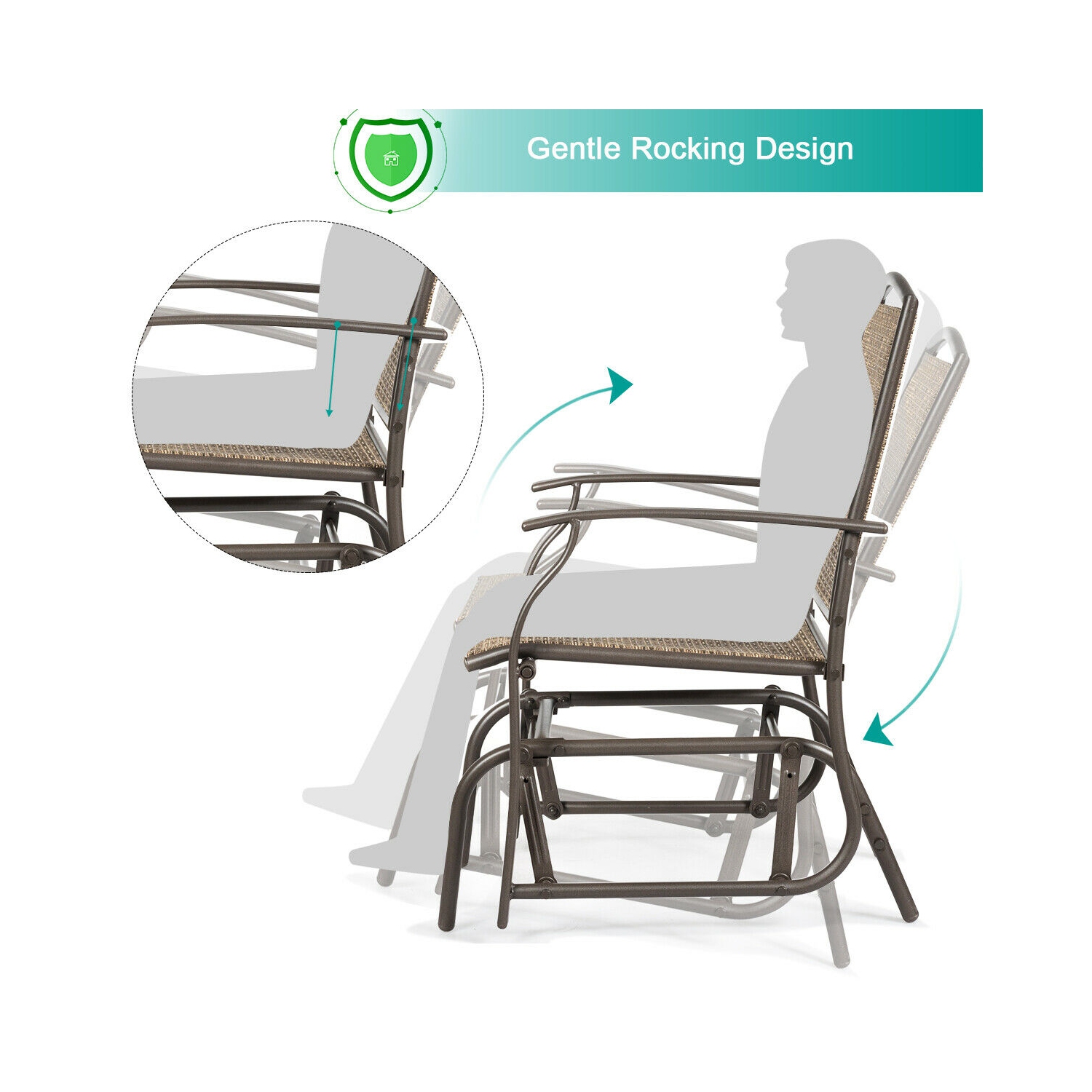 Costway 2PCS Patio Swing Single Glider Chair Rocking Seating Steel Frame Garden Brown