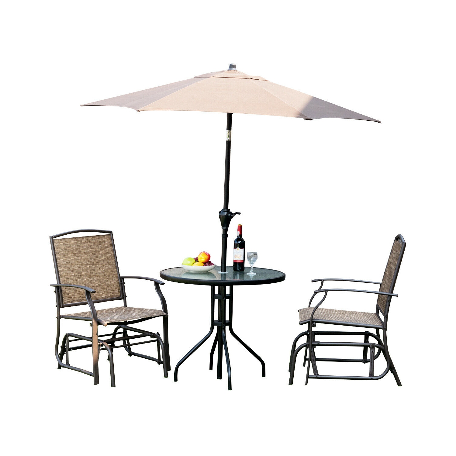 Costway 2PCS Patio Swing Single Glider Chair Rocking Seating Steel Frame Garden Brown