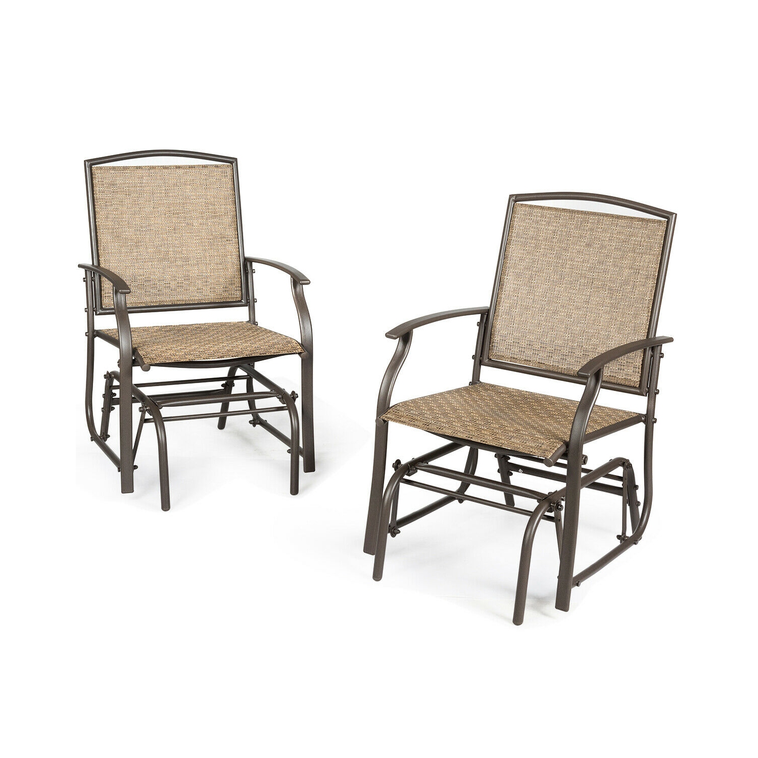 Costway 2PCS Patio Swing Single Glider Chair Rocking Seating Steel Frame Garden Brown