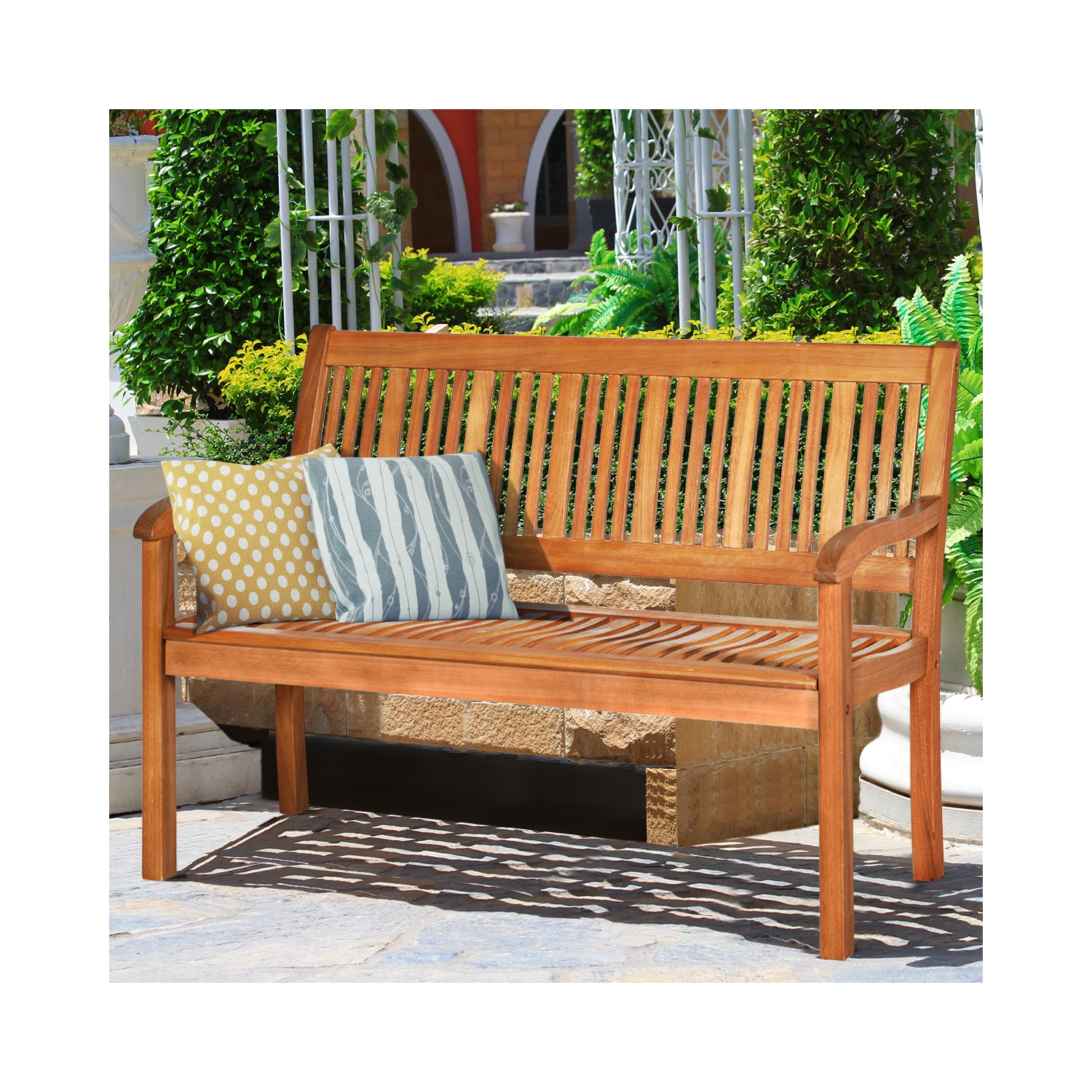 Costway 50'' Two Person Outdoor Garden Bench Loveseat Porch Chair Solid Wood W/Armrest