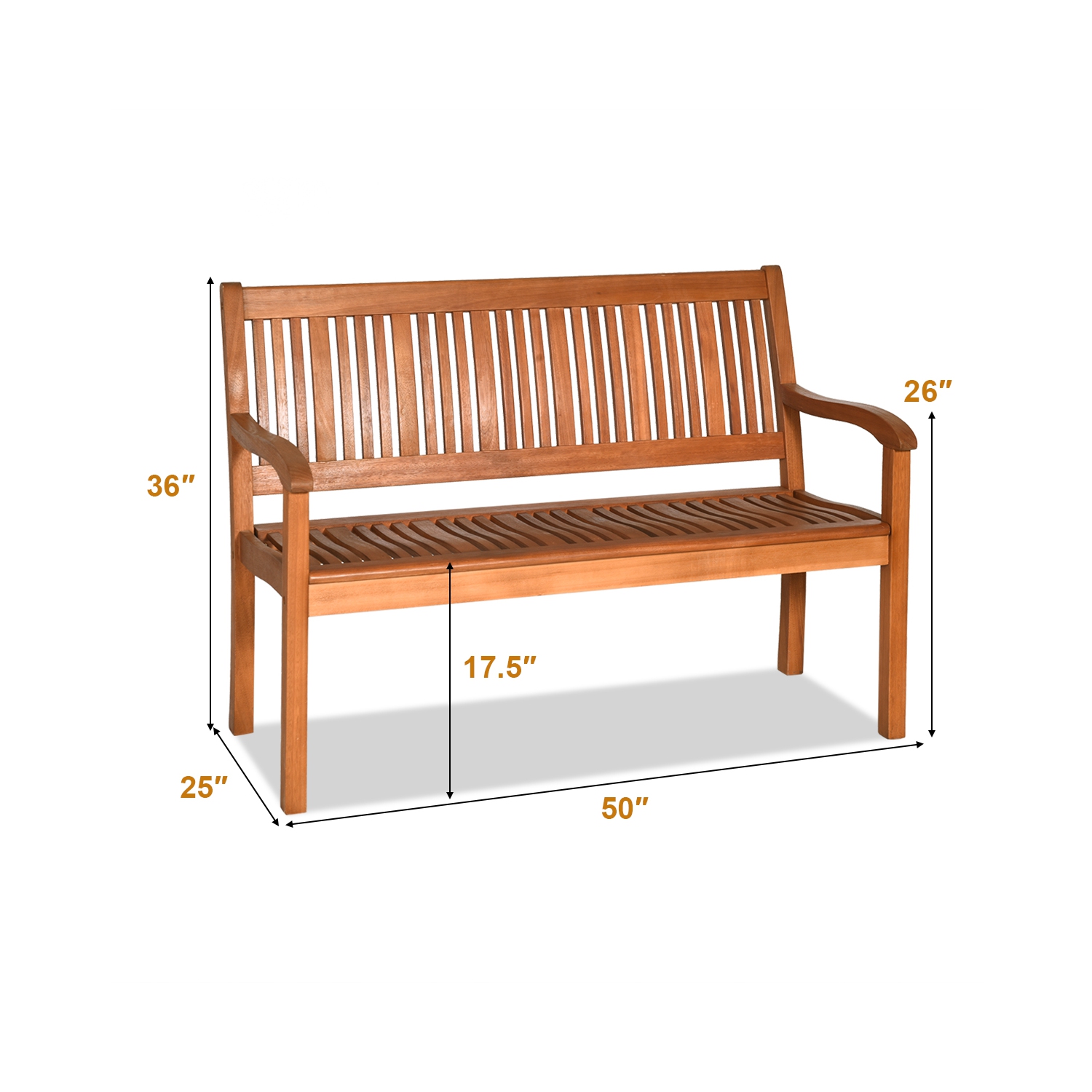 Costway 50'' Two Person Outdoor Garden Bench Loveseat Porch Chair Solid Wood W/Armrest