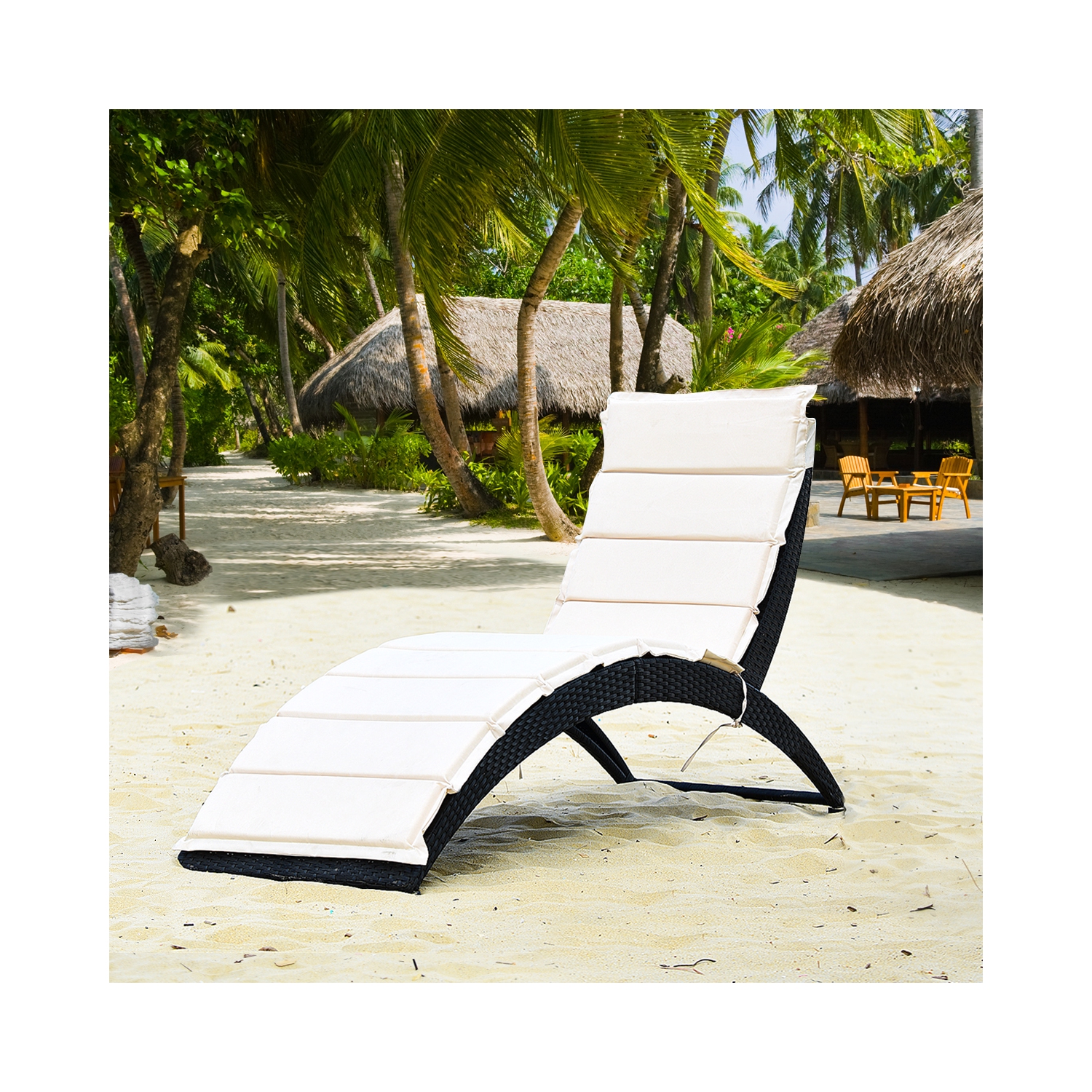 Chaise longue pliante en rotin pour patio Chaise de jardin portative noire Costway