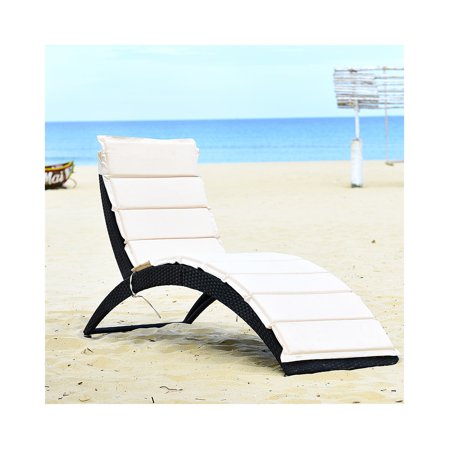 Chaise longue pliante en rotin pour patio Chaise de jardin portative noire Costway