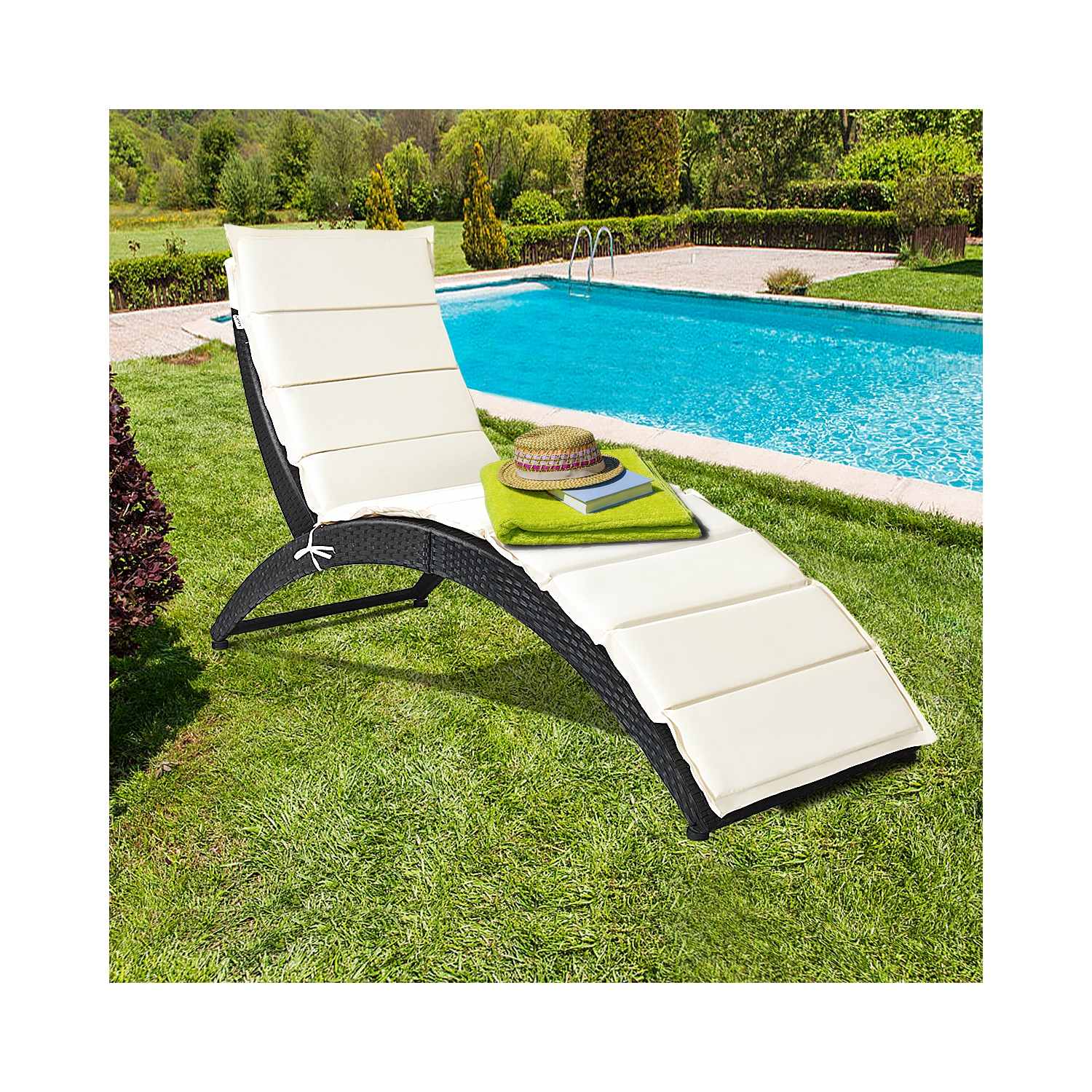 Chaise longue pliante en rotin pour patio Chaise de jardin portative noire Costway