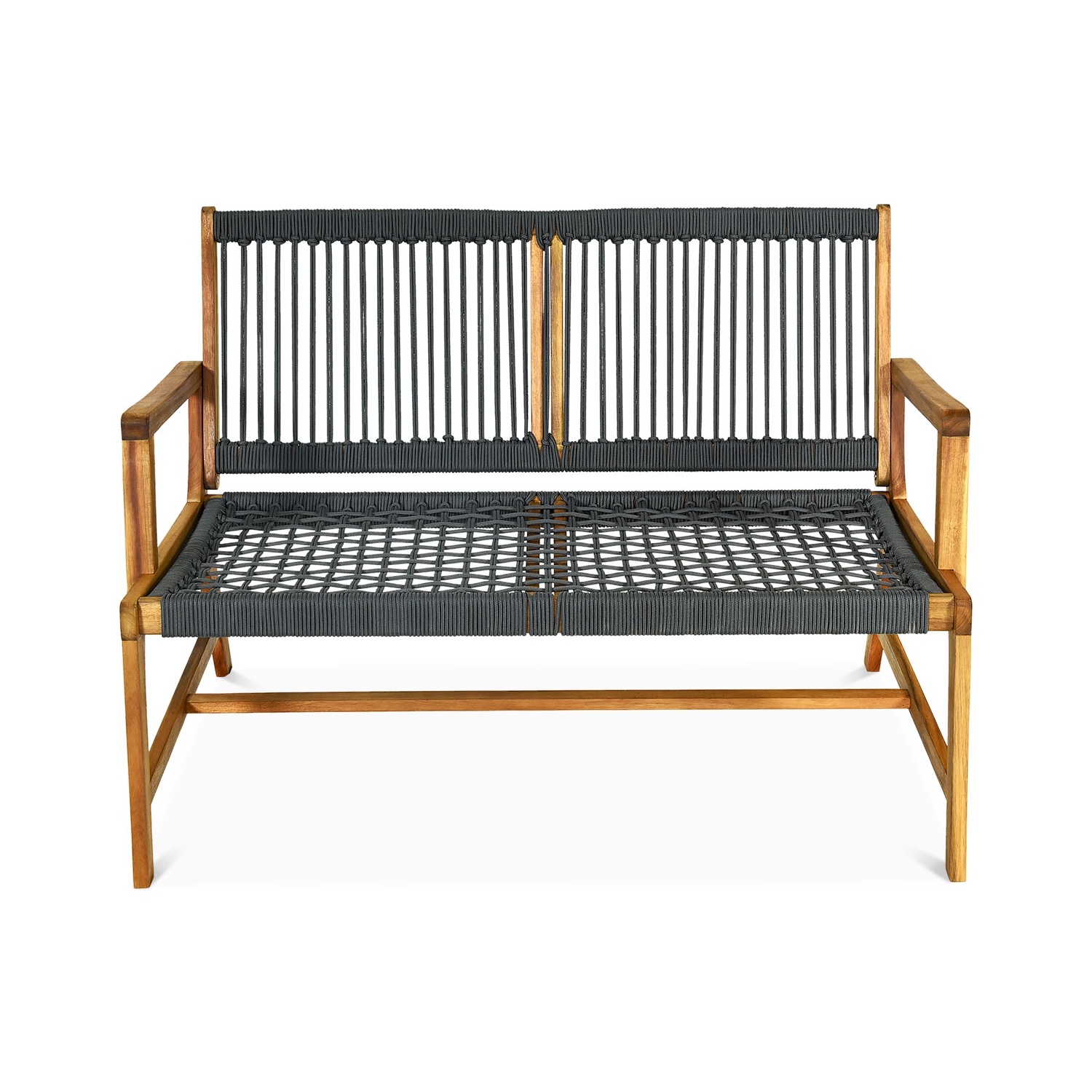 Banc en bois d'acacia pour 2 personnes Costway, chaise de terrasse, mobilier de jardin, noir