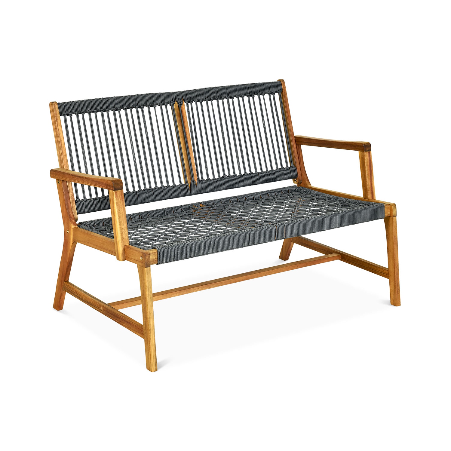 Banc en bois d'acacia pour 2 personnes Costway, chaise de terrasse, mobilier de jardin, noir