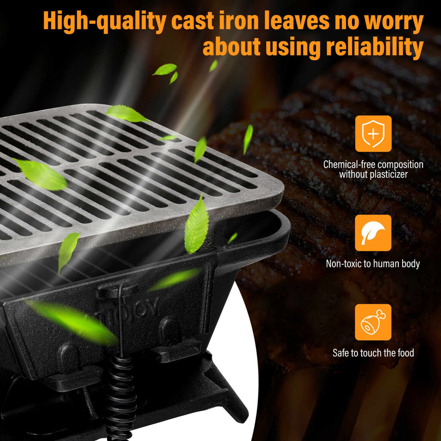 Gymax Heavy Duty Cast Iron Charcoal Grill Tabletop BBQ Grill Stove for Camping Picnic