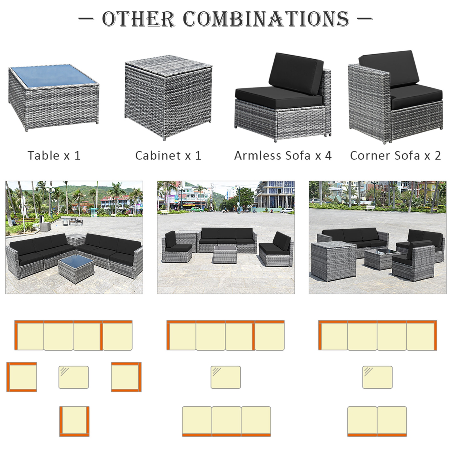 Salon de jardin 8 pièces en rotin Gymax