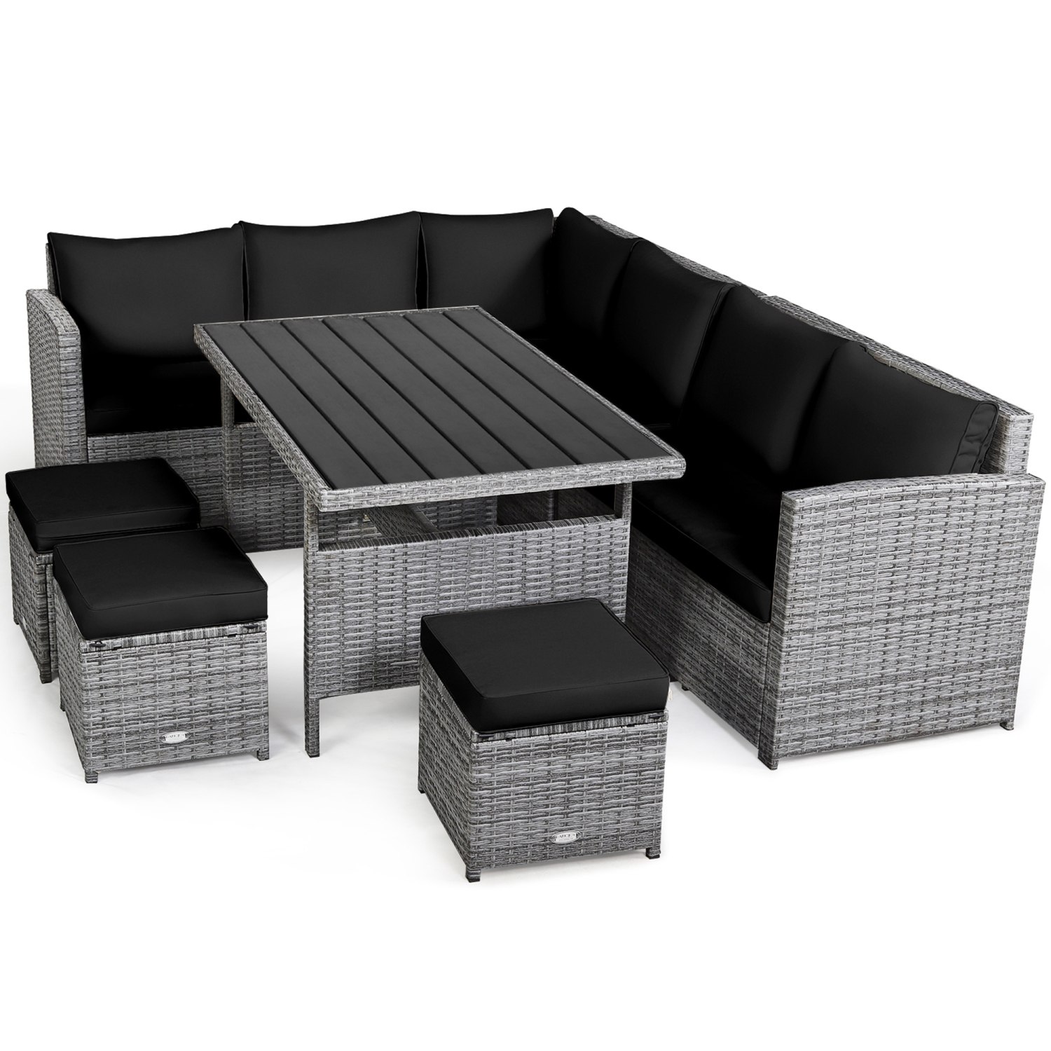 Gymax 7PCS Rattan Patio Sectional Sofa Set Conversation Set w/ Black Cushions