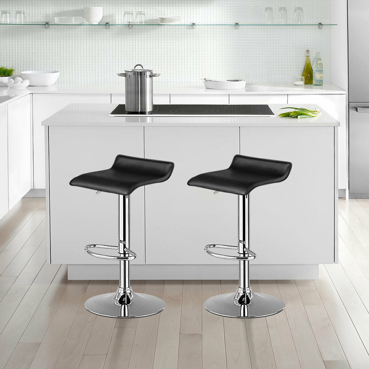 Gymax Set of 4 Swivel Bar Stool PU Leather Adjustable Kitchen Counter Bar Chairs Black