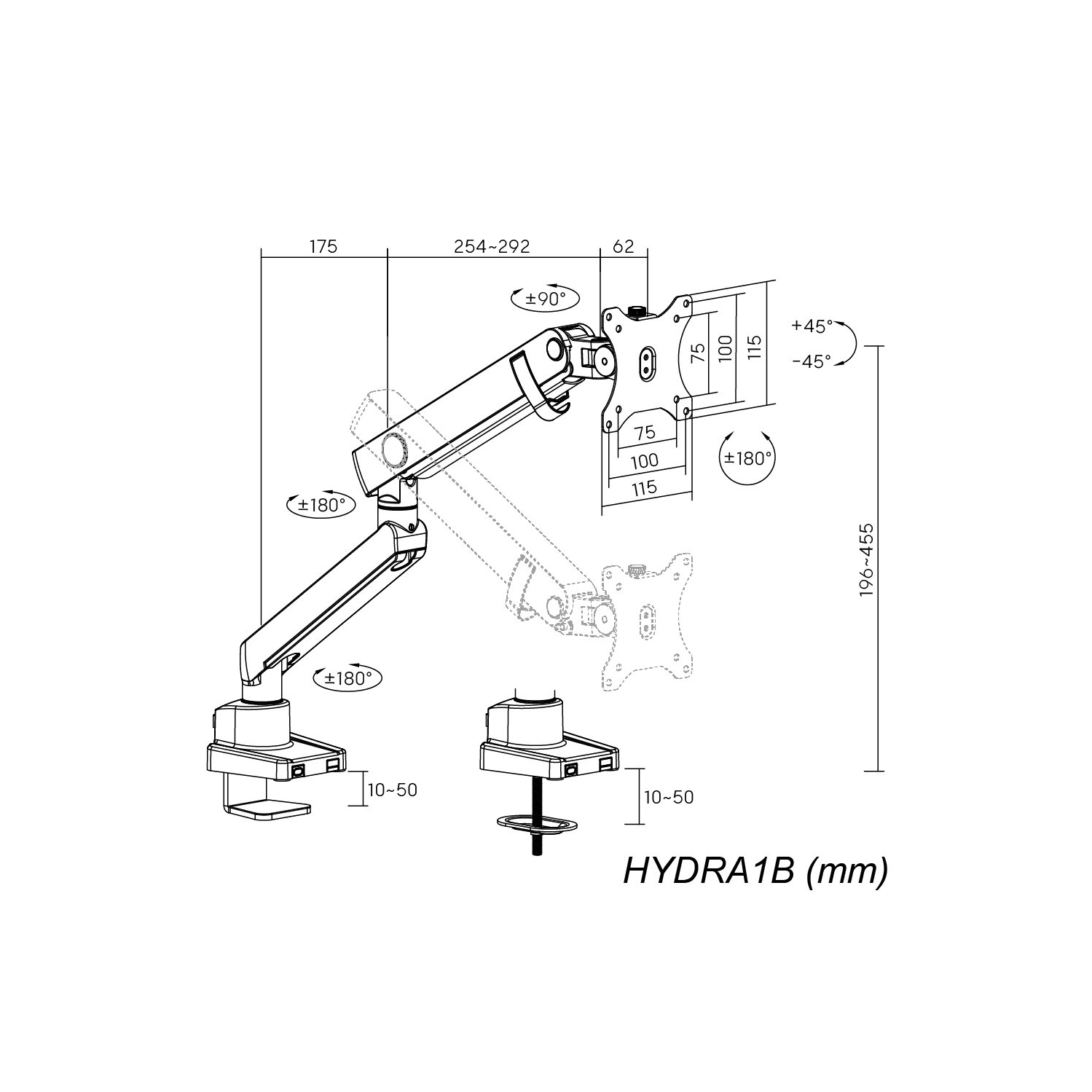 Amer Mounts Single Articulating Heavy Duty Spring Monitor Arm For 15"-40" Monitors 12kg Max Weight per Screen - Clamp and Grommet Base Installation