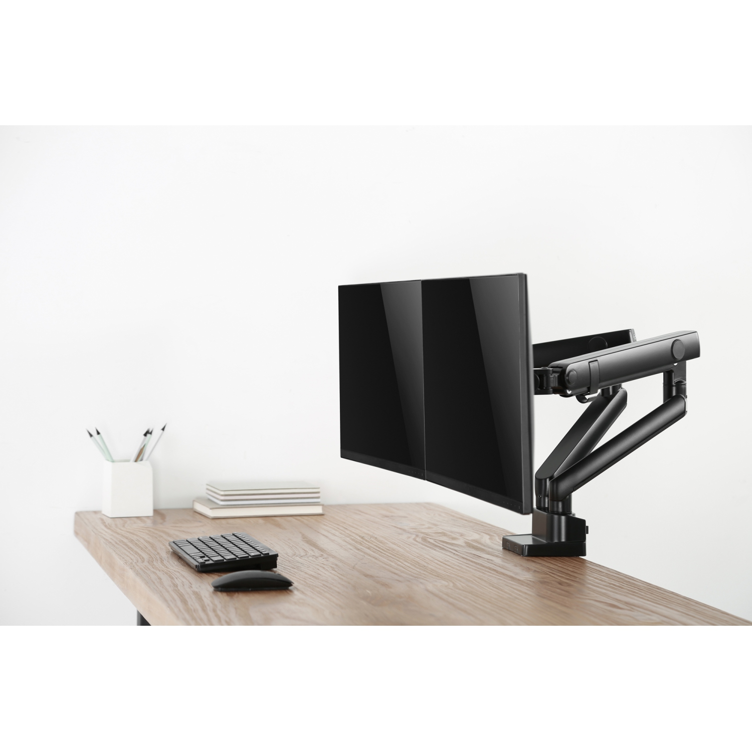 Amer Mounts Dual Articulating Heavy Duty Spring Monitor Arm For 15"-35" Monitors 12kg Max Weight per Screen - Clamp and Grommet Base Installation