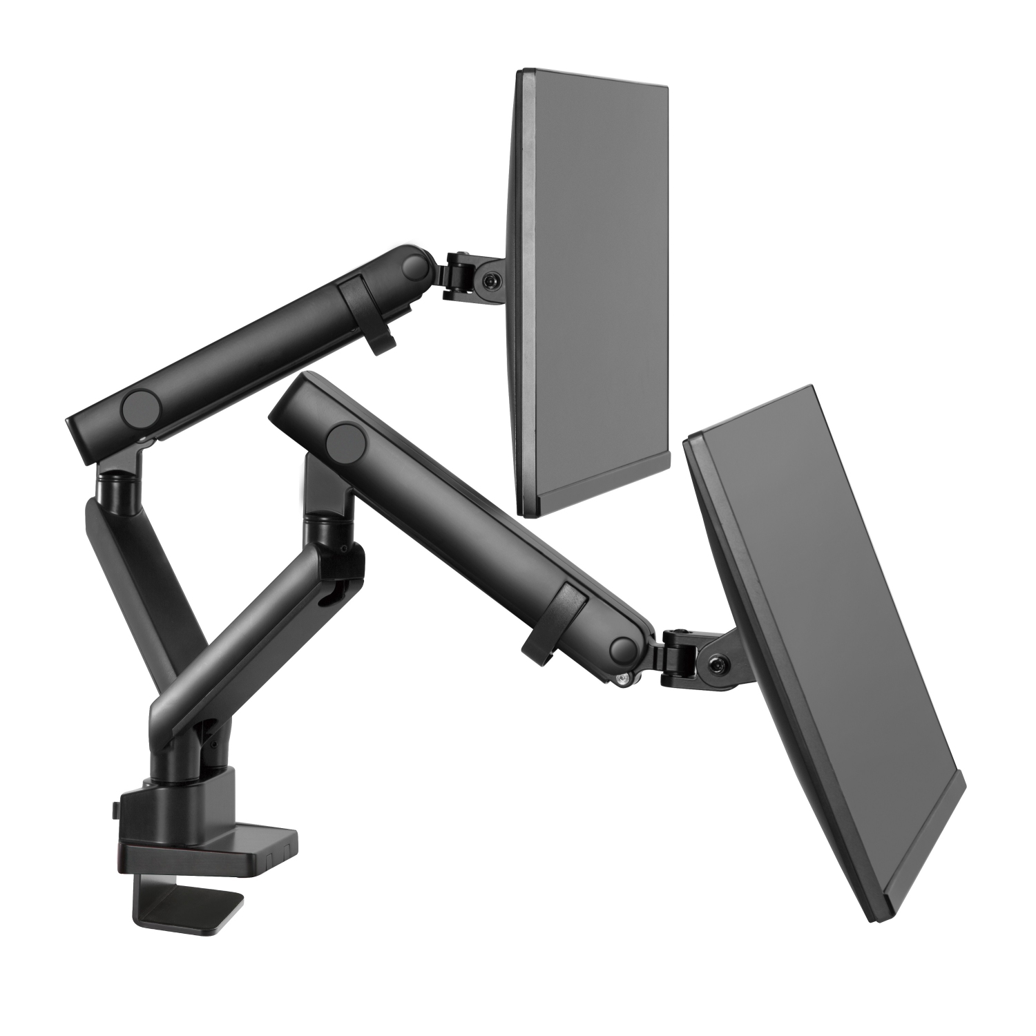 Amer Mounts Dual Articulating Heavy Duty Spring Monitor Arm For 15"-35" Monitors 12kg Max Weight per Screen - Clamp and Grommet Base Installation